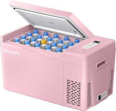 BougeRV Pink 23Quart Portable Refrigerator, 12 Volt Fridge 22L, Portable Freezer Compressor Cooler 12/24V DC 110240 Volt AC for Truck Van RV Camper -8F50F