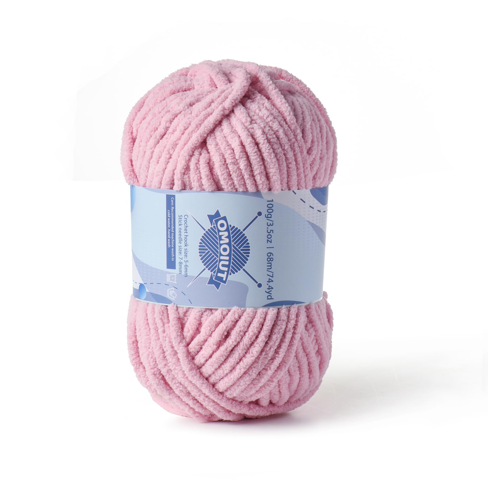 Chunky Chenille Yarn for Crocheting, Baby Yarn for Crocheting Soft Blankets, Bulky Yarns for Crochet Amigurumi, 100g (74.3yds) Fluffy Velvet Yarns for Hand Knitting (Pale Pink)