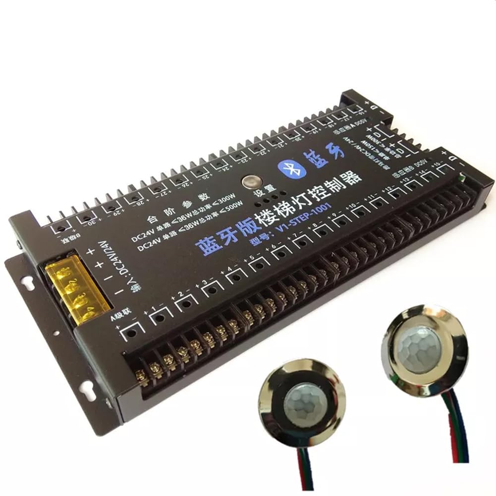 Control de teléfono Pir sensor de movimiento controlador de luz de escalera DC12V 24V 30 pasos escalera LED controlador de luz