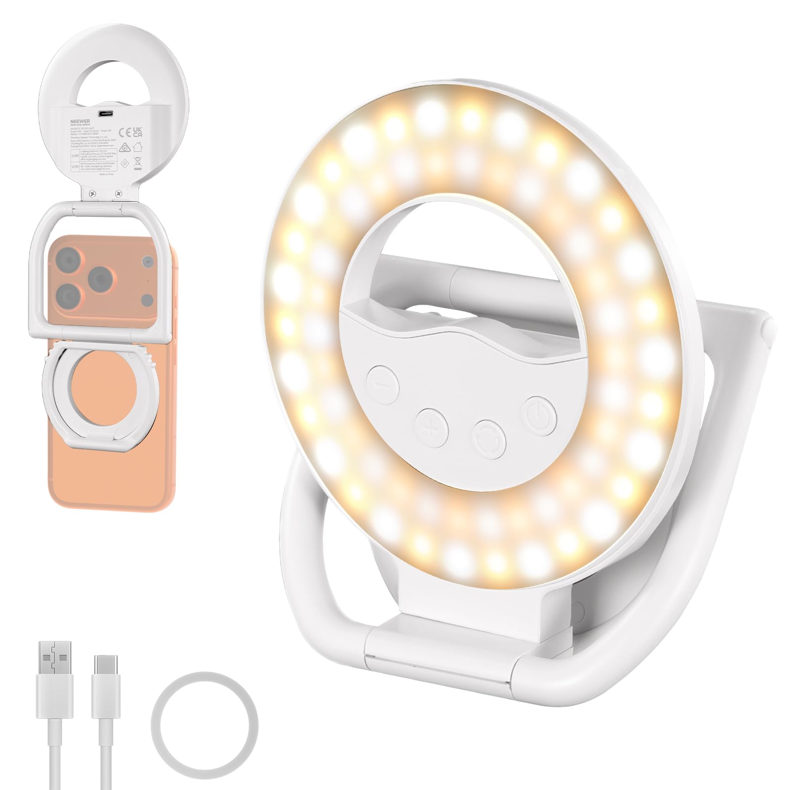 NEEWER ENTRY LEVEL VERSION N35 Selfie Ring Light Magnetica Compatibile con MagSafe iPhone, Piccola Luce di Riempimento LED Pieghevole in Plastica Bicolore 4W 800mAh CRI80+ per Video Conferenza Trucco