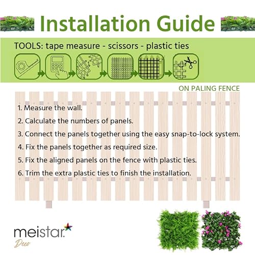 Meistar Artificial Ivy Privacy Fence Screen. 12 Panels 20X20 In. Artificial Flower Wall Fence Top Mediterranean Fern & Faux Ivy Vine Leaf Grass Decoration For Outdoor And Indoor (12, Pink Flower) #TOP6