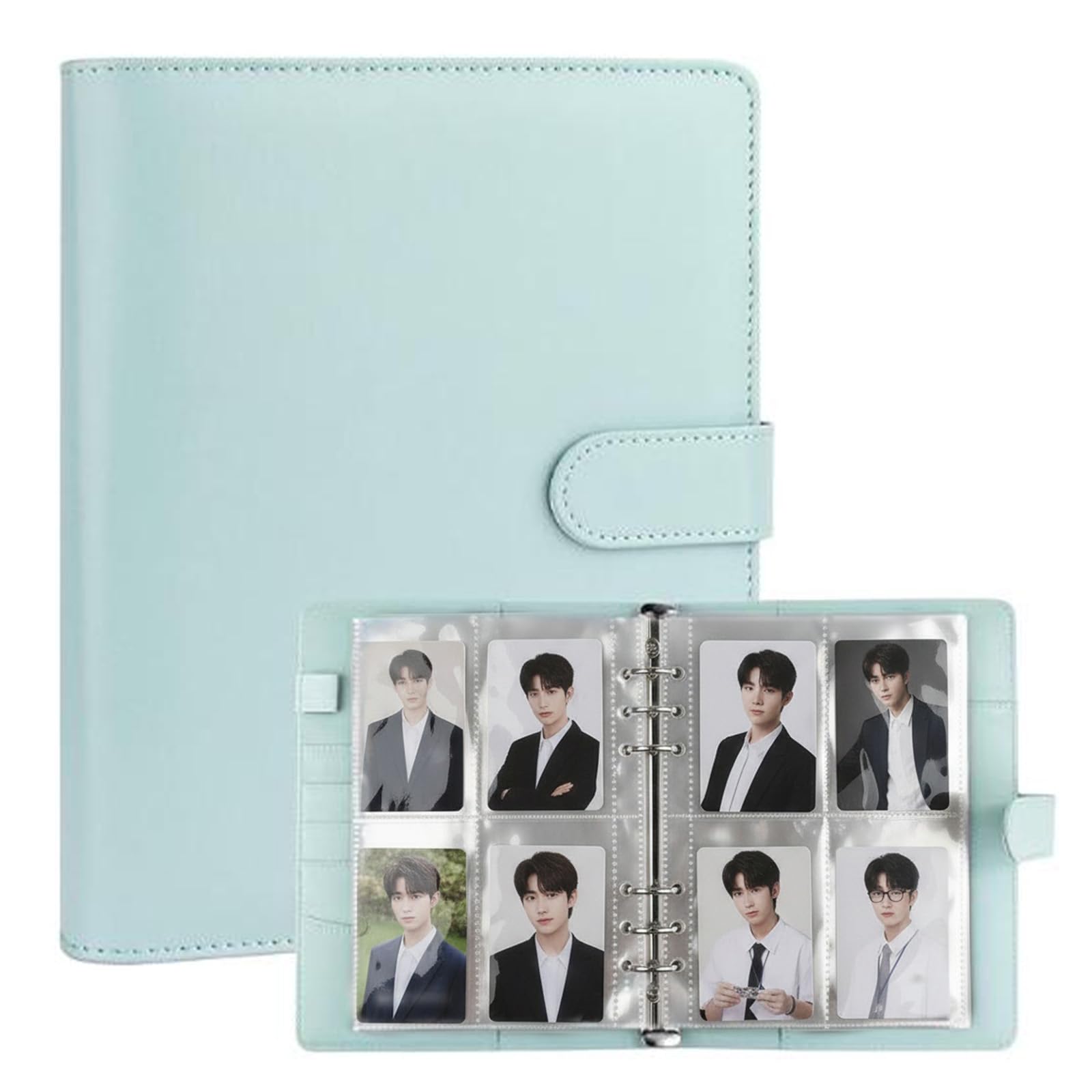 A5 6 Ring Kpop Photocard Binder | 35 Pack 4-Pocket Pages 280 Card Holder - PU Leather Magnetic Closure Album (Blue)