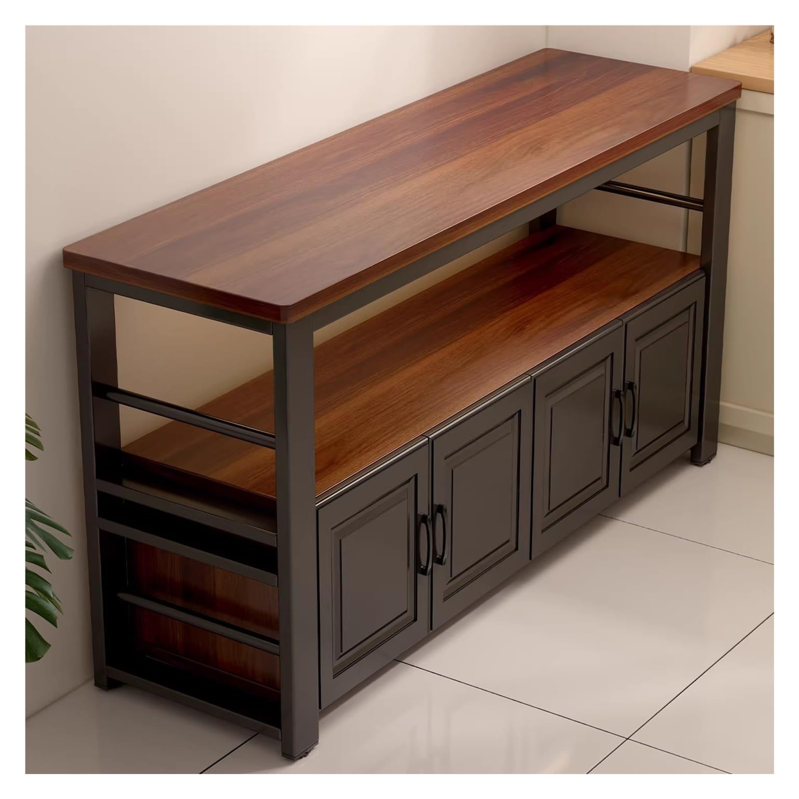 Carrello da cucina Credenza Cucina Isola Piano in legno Struttura in metallo Mobile portaoggetti con ripiano(M)