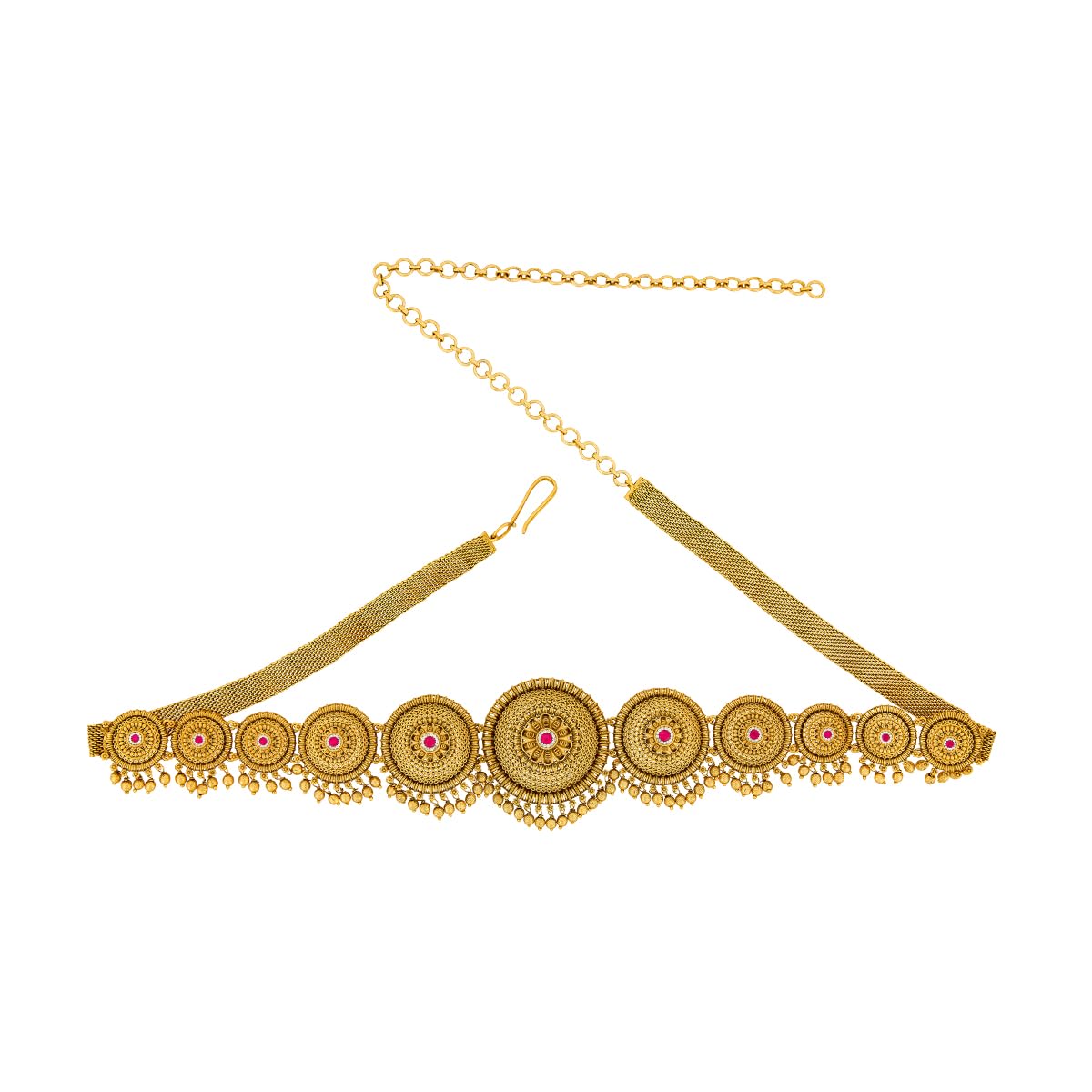 kushal's Fashion Jewellery Ruby Gold Plated Antique Kamarbandh Waist Belt for Women | Adjustable Chain | Bridal, Bridesmaid & Occasion Wear - 467669-picture-30
