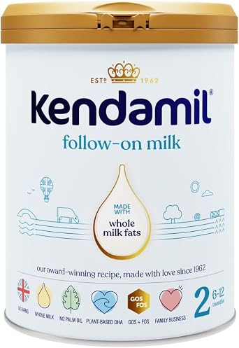 (6x800g) Kendamil Follow-On Milk 6-Pack, Stage 2, 6-12 Months – British Made, Whole Milk Formula – Vegetarian, No Palm Oil, No GMOs – with Omega 3 DHA, Omega 6 ARA and Prebiotics