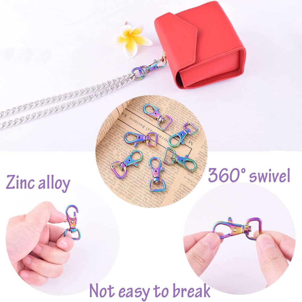 Rainbow Swivel Clasp Lanyard Snap Hook Lobster Claw Clasp 1/2” Key Chain Base Keys Webbing Clips Bag Purse Hardware for DIY Sewing Craft Jewelry Findings 20pcs (Rainbow) - Image 3