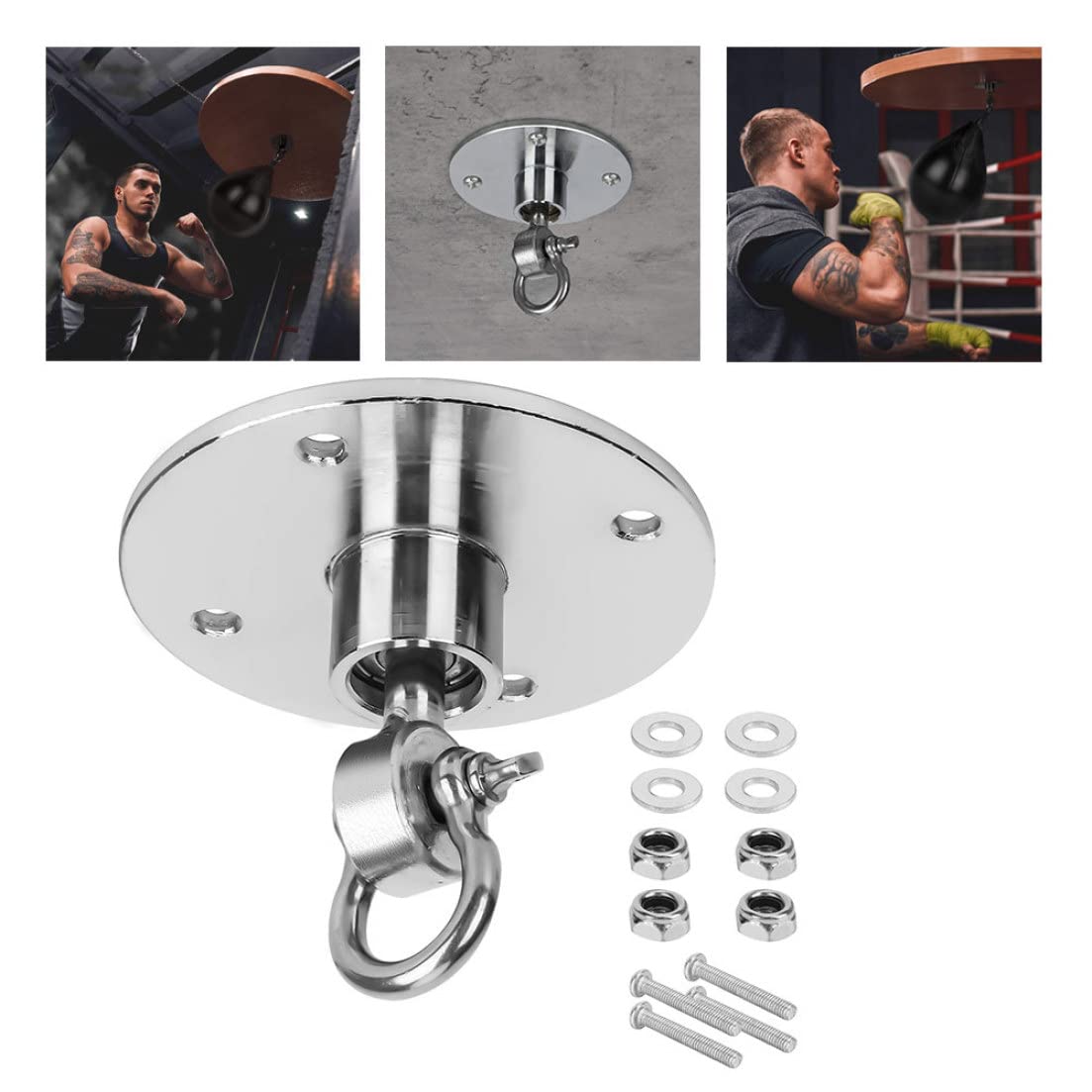 Speed-Bag-Schwebungen Boxbeutel Metallhalterung Multidirektion Speedbag Drehausrüstung zum Training von Boxen Silber, Schwenkdeckel Haken