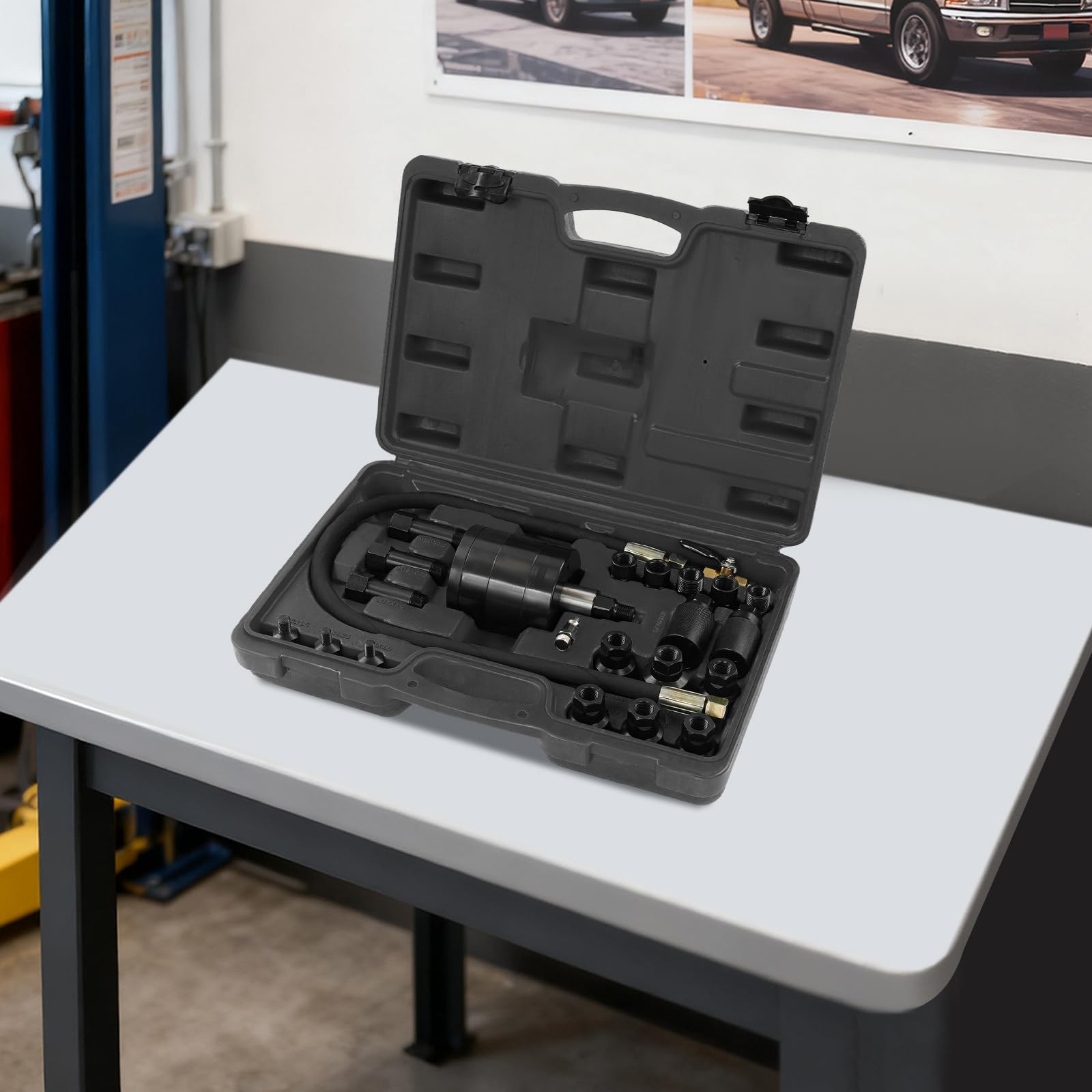 Set di 23 utensili per estrazione iniettori pneumatici, con adattatore, estrattore pneumatico, per iniettori diesel (nero)