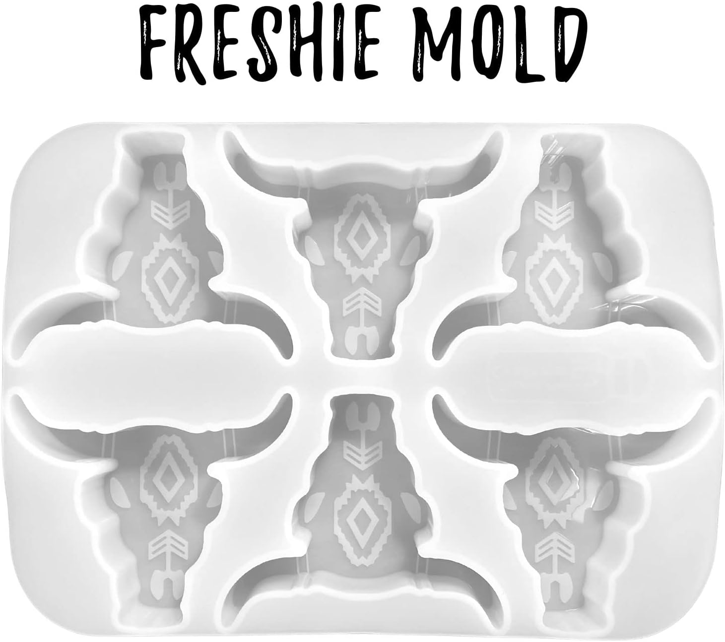 6 Longhorn Freshie Mold Silicone Tray Bulk Wholesale | 11.25" Wide x 8" Long x 1" Deep | Multiple Mold for Freshies, Epoxy, Soap | Aztec Bull Skull | Clear Freshie Heat Resistant Aroma Unscented Beads