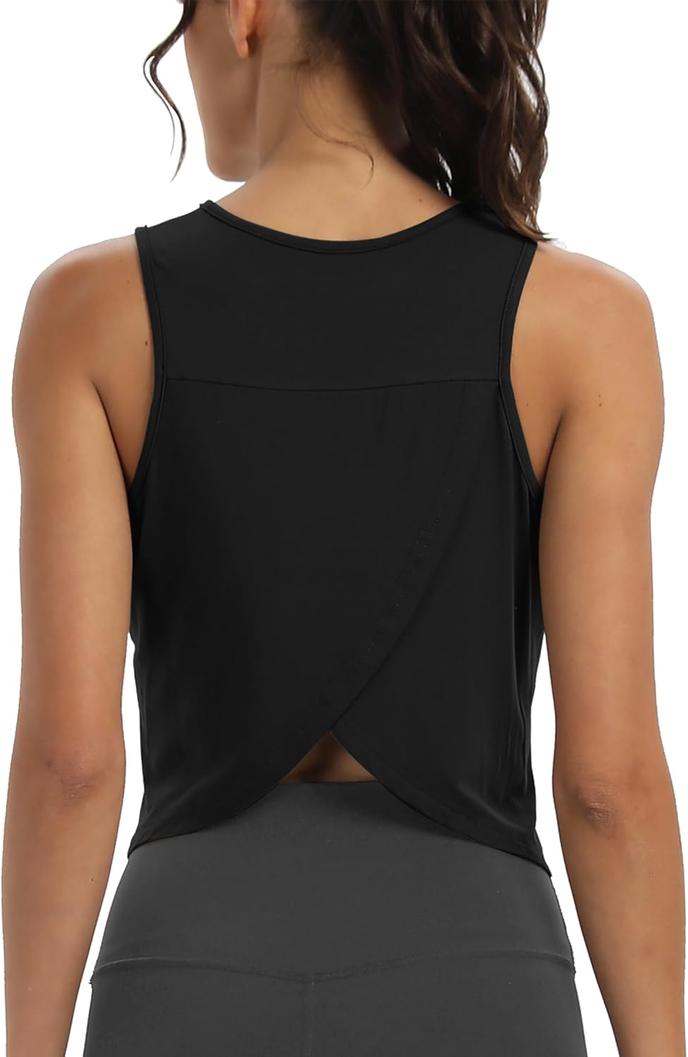 Mippo Workout Tops for Women Cropped Open Back Sleeveless Tank Tops Athletic Gym Yoga Shirts Loose Fit