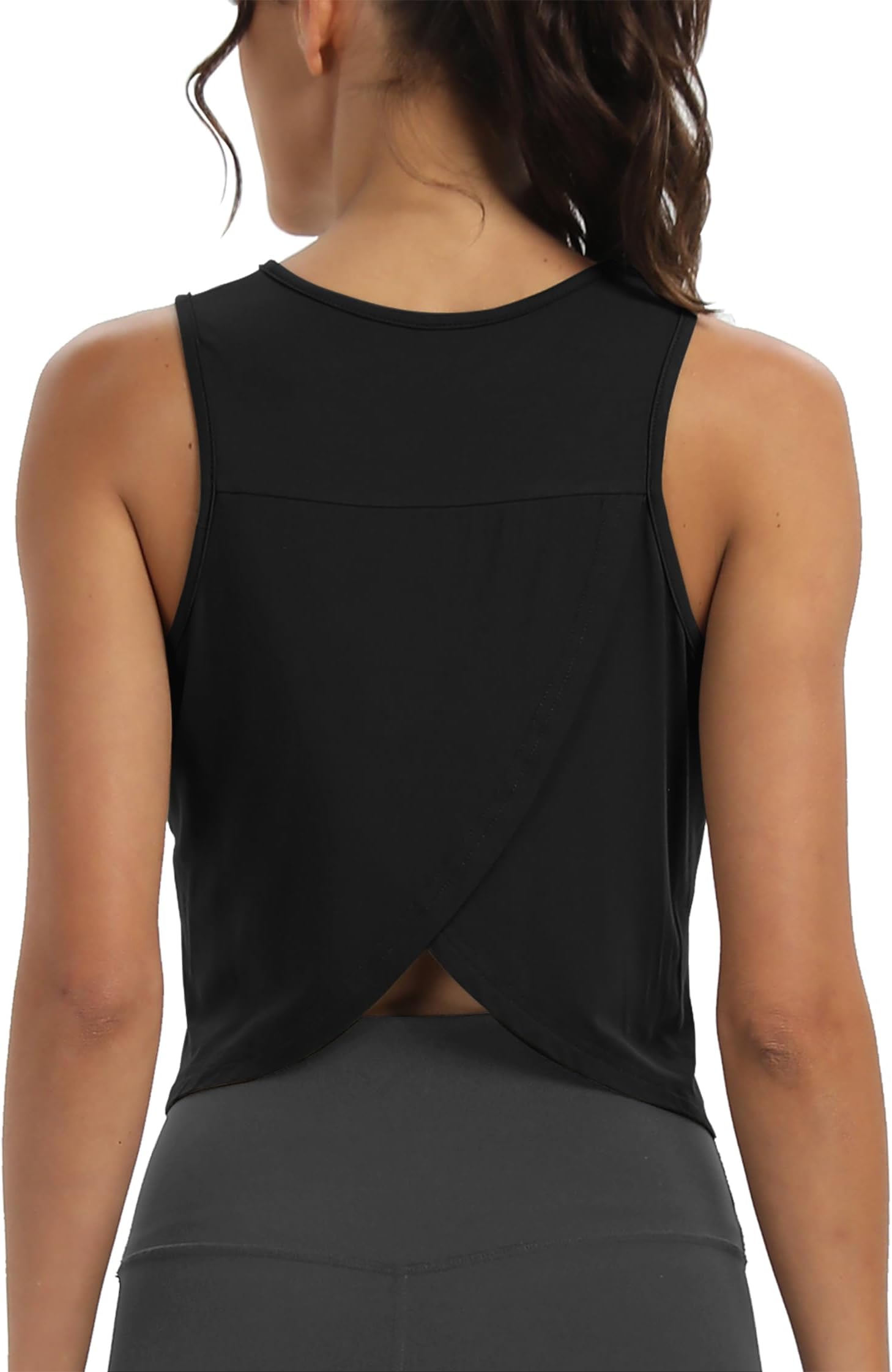 Workout Tops for Women Cropped Open Back Sleeveless Tank Tops Athletic Gym Yoga Shirts Loose Fit
