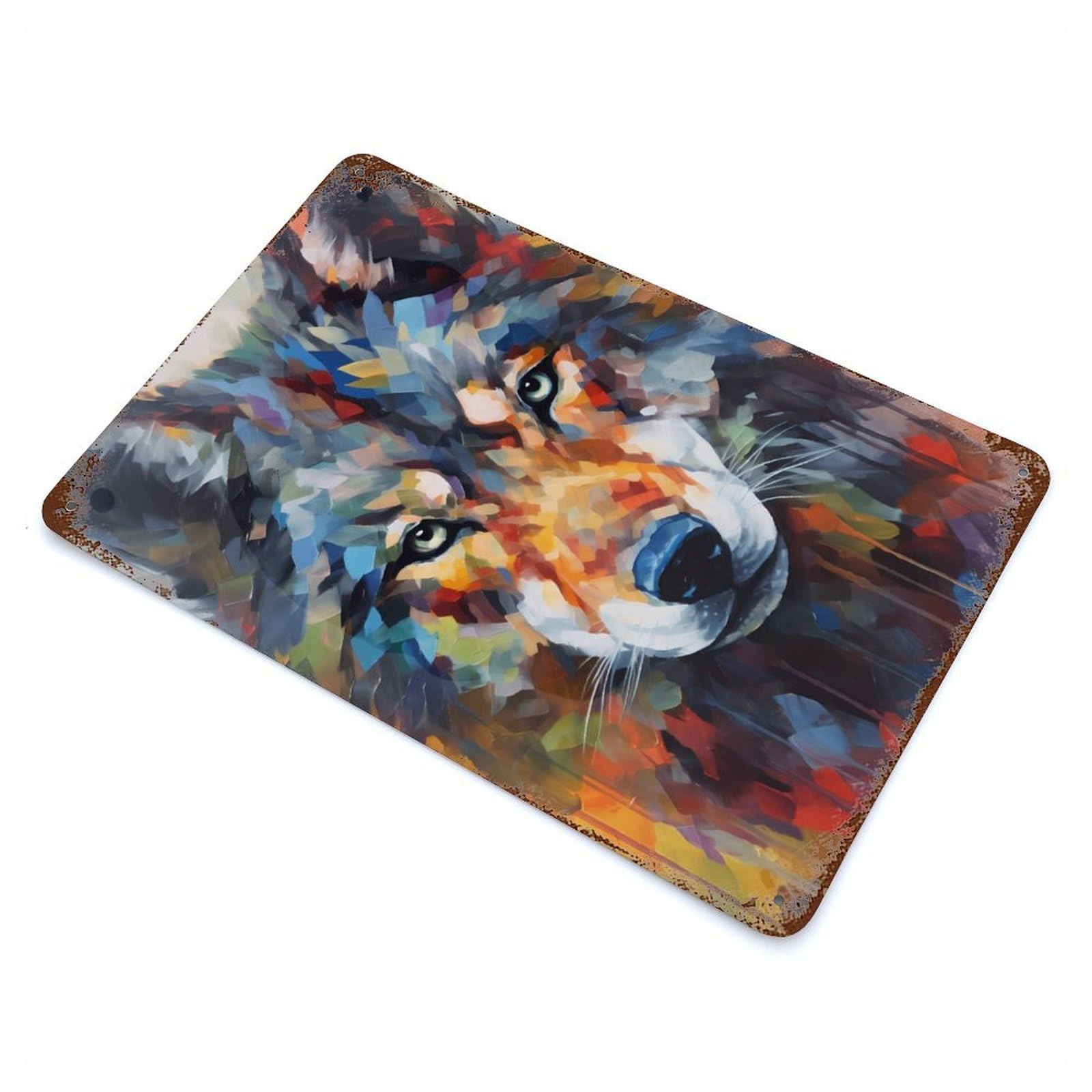 Wolf Paintings Rust Effect Tin Sign 11.8"x7.9", for Bistro, Counter And Cafe Decor, Shabby Chic Decor
