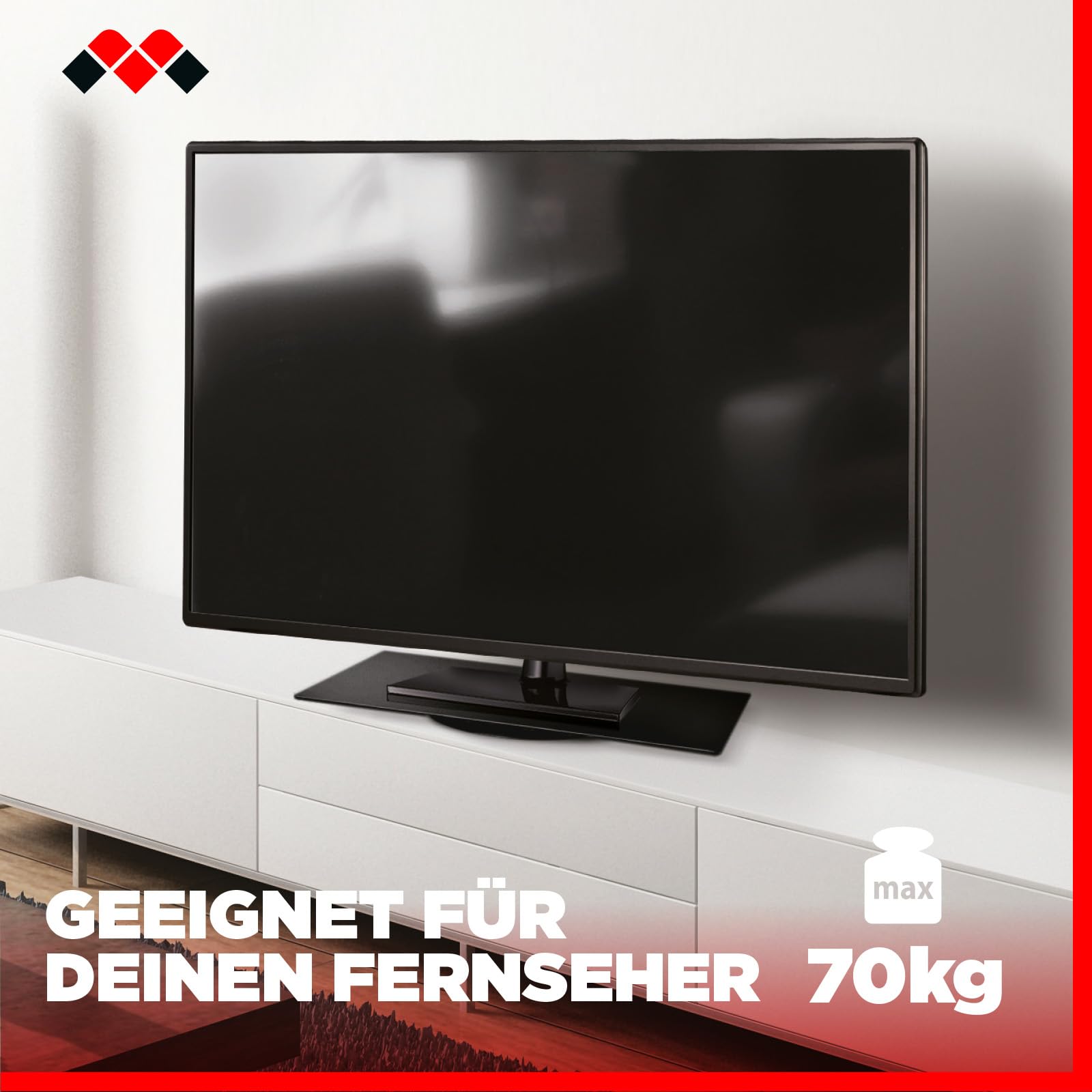 Meliconi Rotobase Elite M, Drehteller für Monitore und Fernseher, um 360° Drehbarer Standfuß, Belastbarkeit bis 70 kg, Gehärtetes Glas, Made in Italy, Schwarz