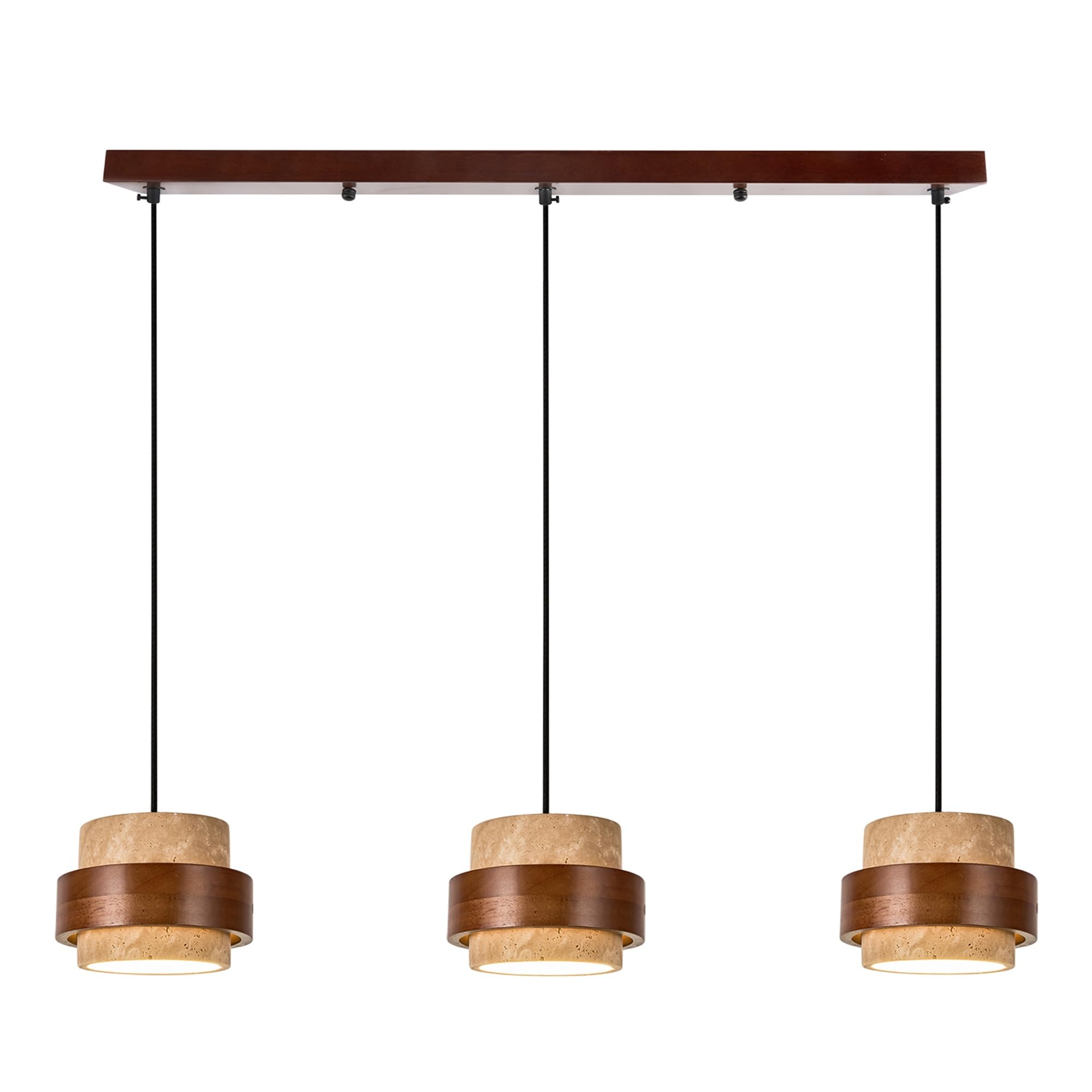 Photo 1 of Yellow Travertine Wabi Sabi Pendant Light, Japandi Solid Wood Chandelier