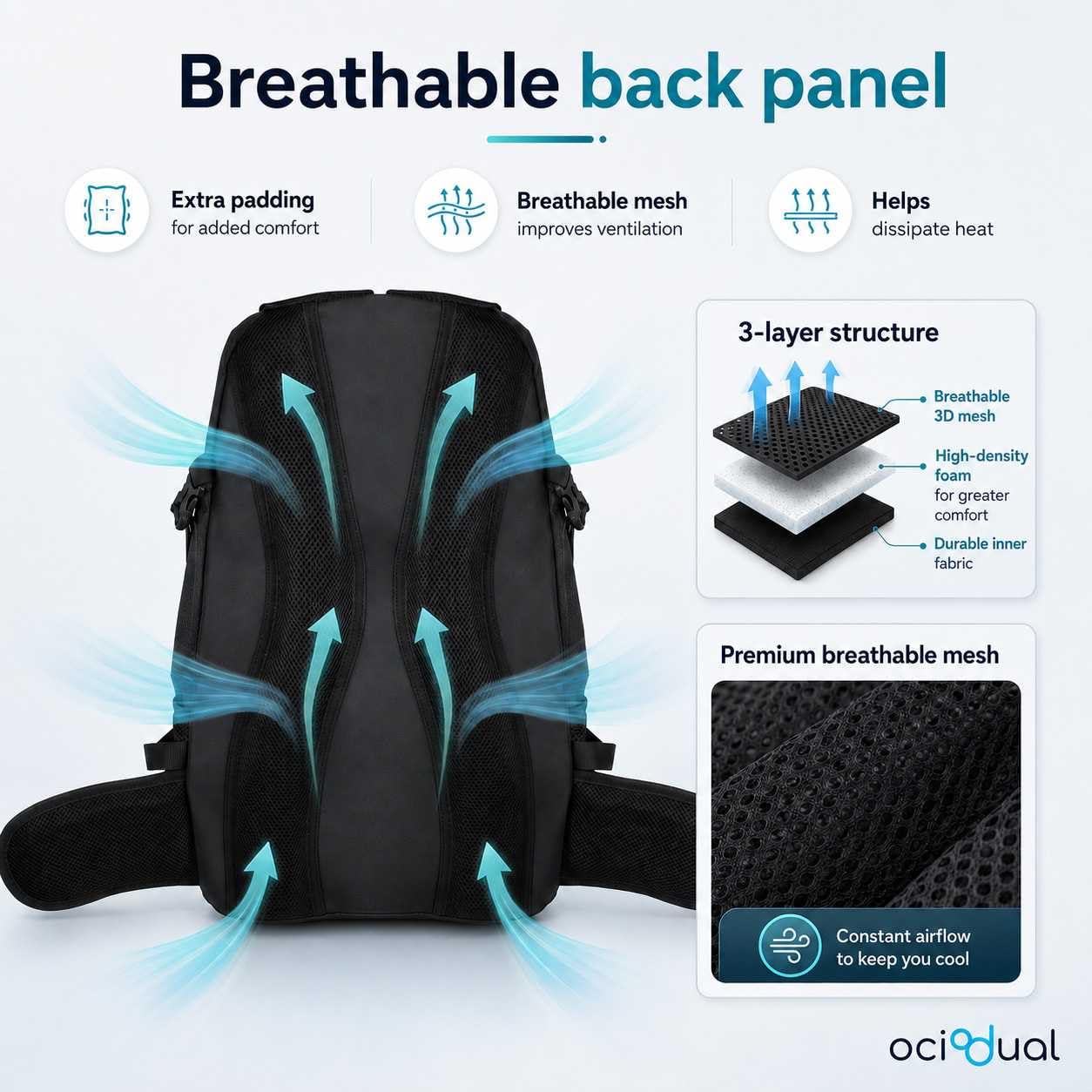 OcioDual Sac à Dos de Randonnée, 50 Litres, Imperméable Et Léger, Plusieurs Poches, Idéal pour les Voyages, La Montagne, le Camping, L'extérieur, pour Femmes Et Hommes