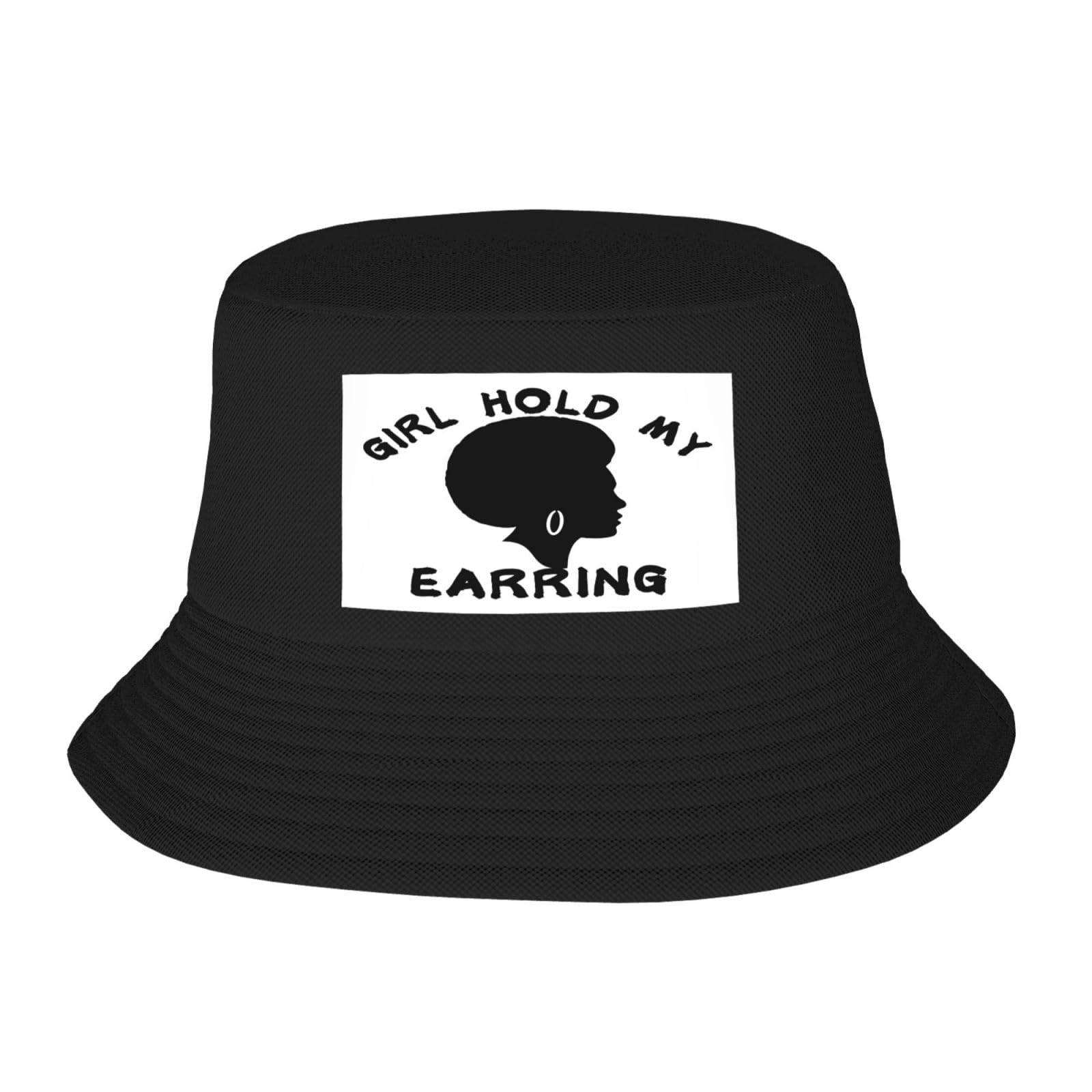 Funny Girl Hold My Earring Bucket Hats Unisex Fashion Sun Cap Summer Fisherman Caps Black