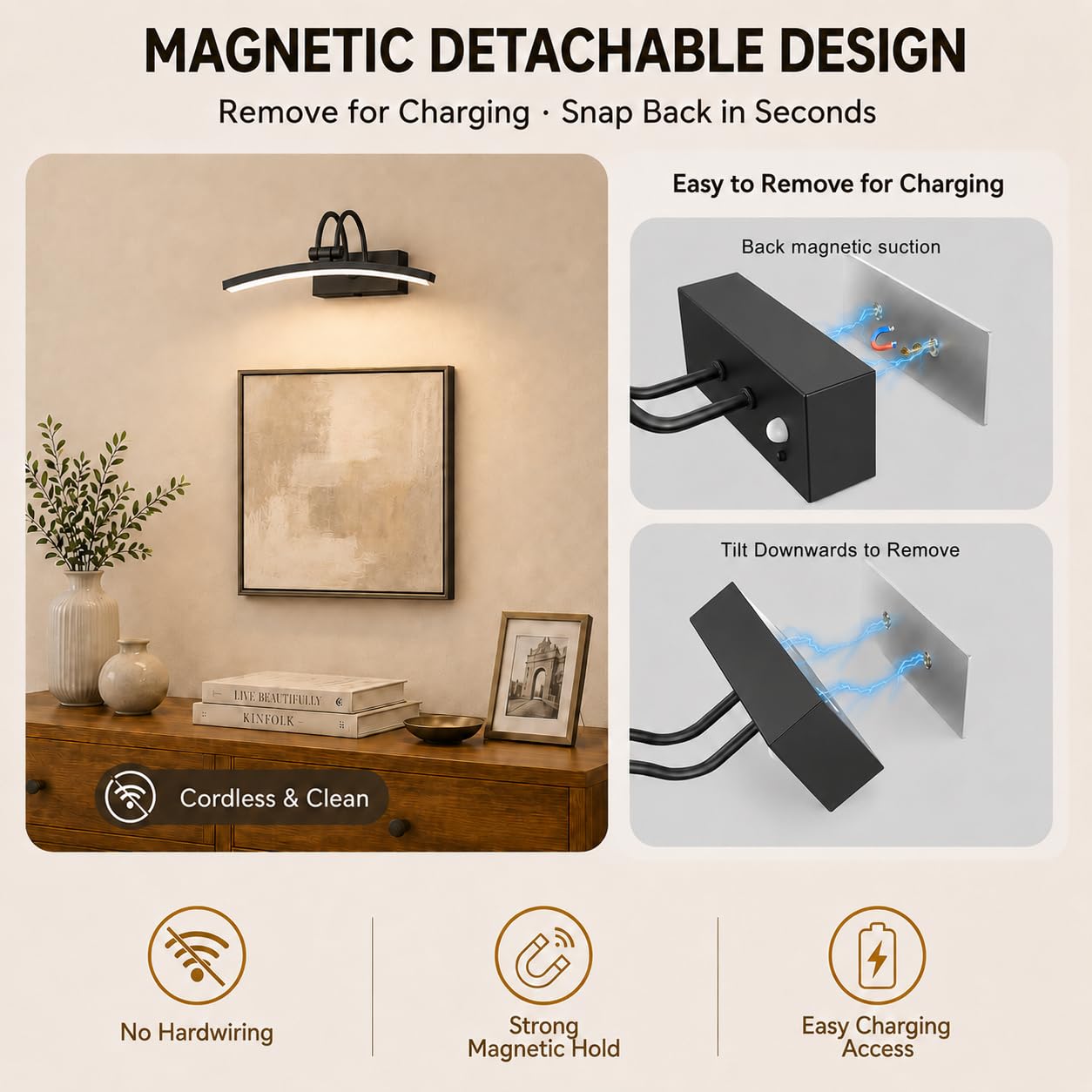 PAIHOME Luce per immagini a batteria con telecomando e funzione dimmerabile, 400 cm, nera, ricaricabile, 5000 mAh, 3 colori e luminosità, luce artistica per dipinti, opere d'arte in galleria, ritratti