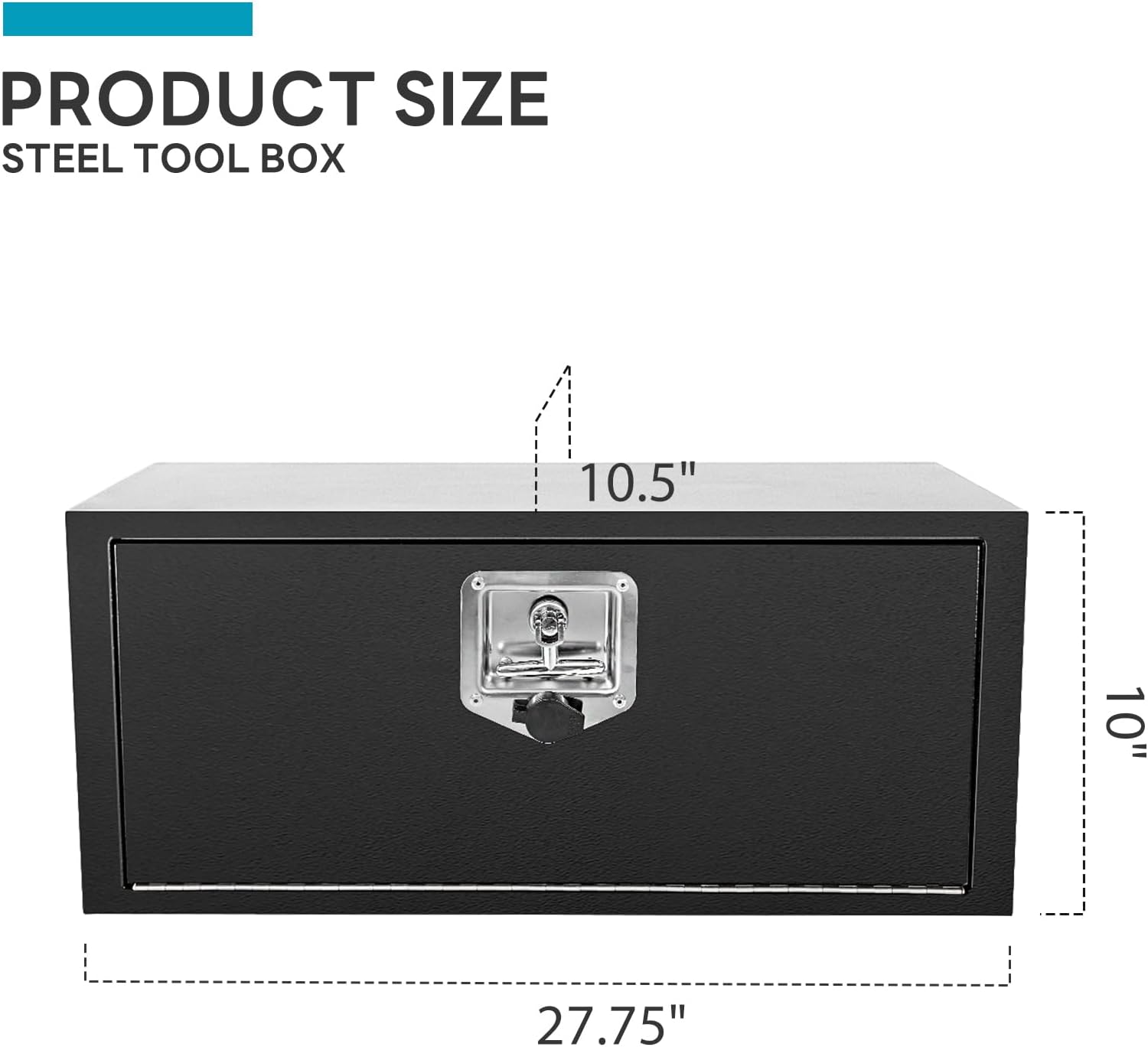 27 Inch Steel Black Underbody Tool Box - Waterproof Truck Tool Chest With Lockable Latch for RVs, ATVs, Trailers & Trucks (27.5"x10.5"x10")