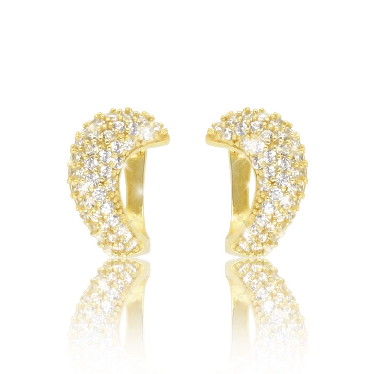 PAVELS Orecchini A Cerchio Glamour, Argento 925 Placcato Oro 18k, Con Zirconi Bianchi, Confezione Regalo