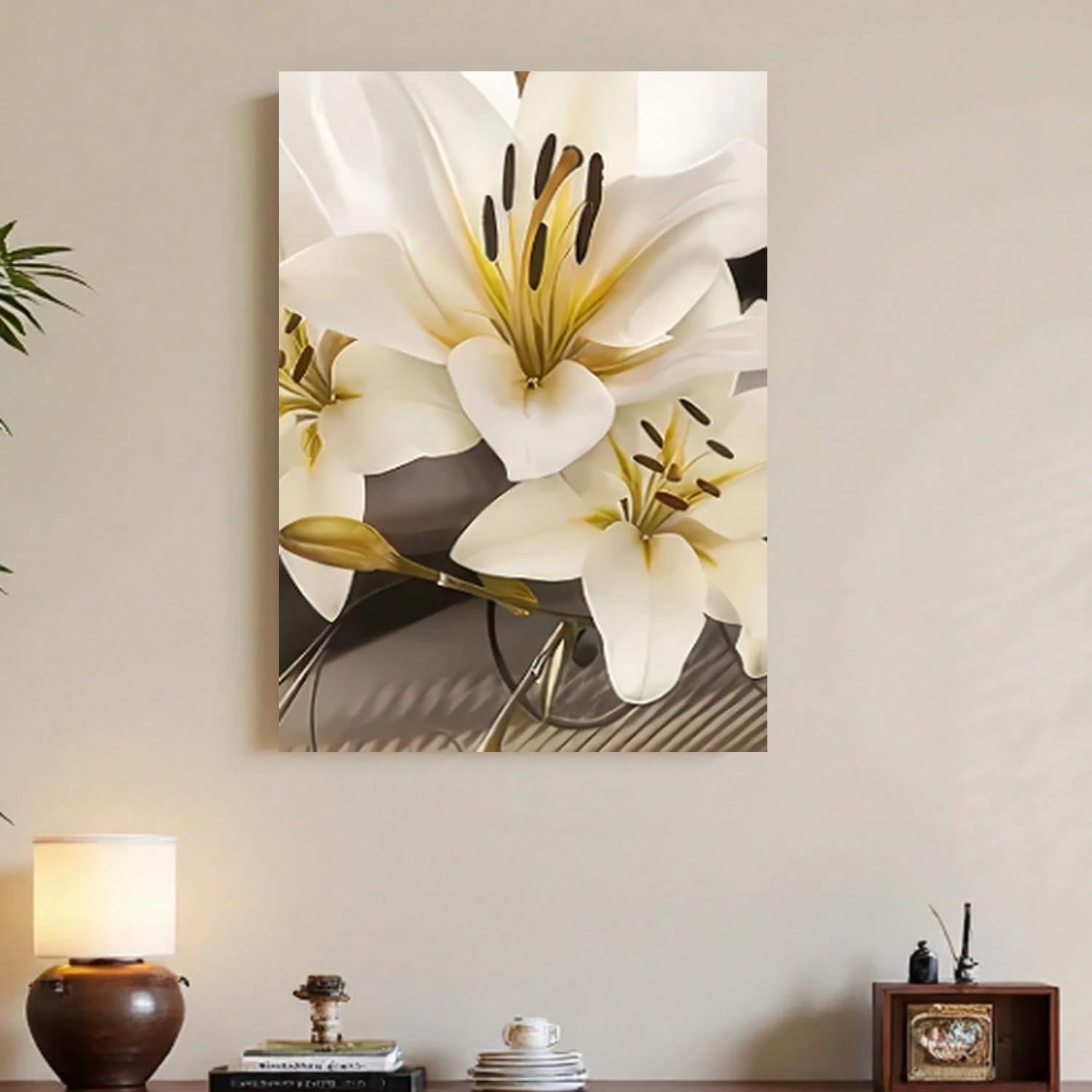 TZKBDMA Canvas Wall Art - White Lilies Floral, Modern Art Decor Vertical Spring Theme For Living Room, Bedroom(70x90cm/Without frame)