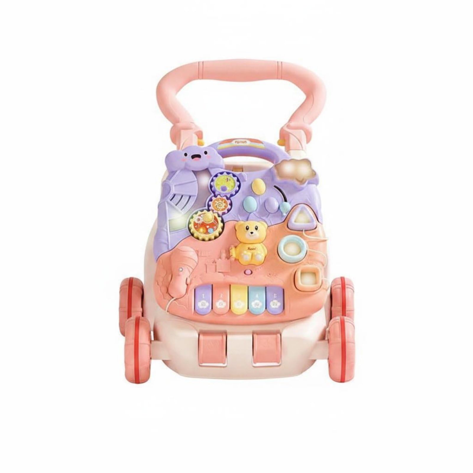 Bébé 2 en 1 Apprentissage Marche Chariot Pousseur Table d'Activités Interactive avec Piano Engrenages Reconnaissance Formes Antidérapant Adapté à, Pink Piano Table