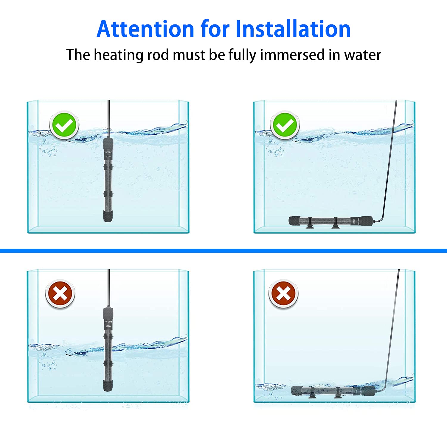YOFOTHS Aquarium Heizung 10W/25W/50W/100W/200W, Kleine Fischtankheizung mit Eingebautem Thermometer, Temperatur Einstellbare Mini Tankheizung für 5/10/20 Gallonen, Externer Temperaturregler