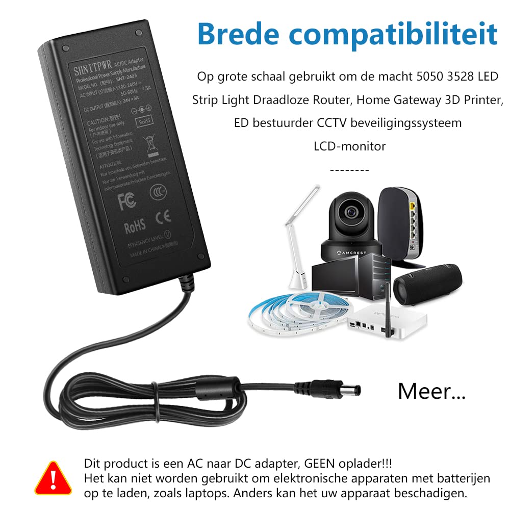 yivom 24V voeding voor led strips, 72W 3A met 5,5mm DC-stekker, 24V-AC 100- 240V op DC 24V voor LED-strips, routers, webcams, luidsprekers yivom 24V voeding voor led strips, 72W 3A met 5,5mm DC-stekker, 24V-AC 100- 240V op DC 24V voor LED-strips, routers, webcams, luidsprekers