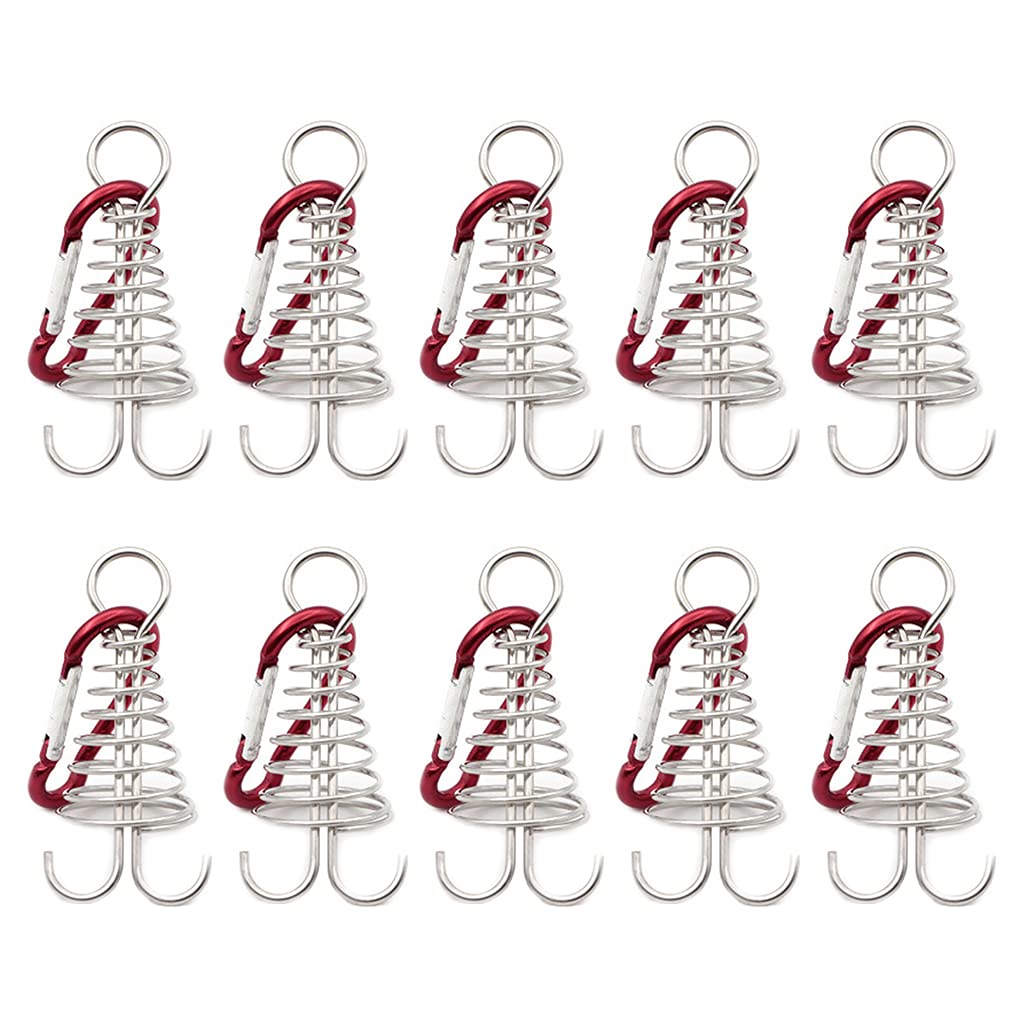 oringnat 10Pcs Deck Pegs Spring Deck Peg with Carabiner Hooks Windproof Aluminium Alloy Fishbone Tent Stake