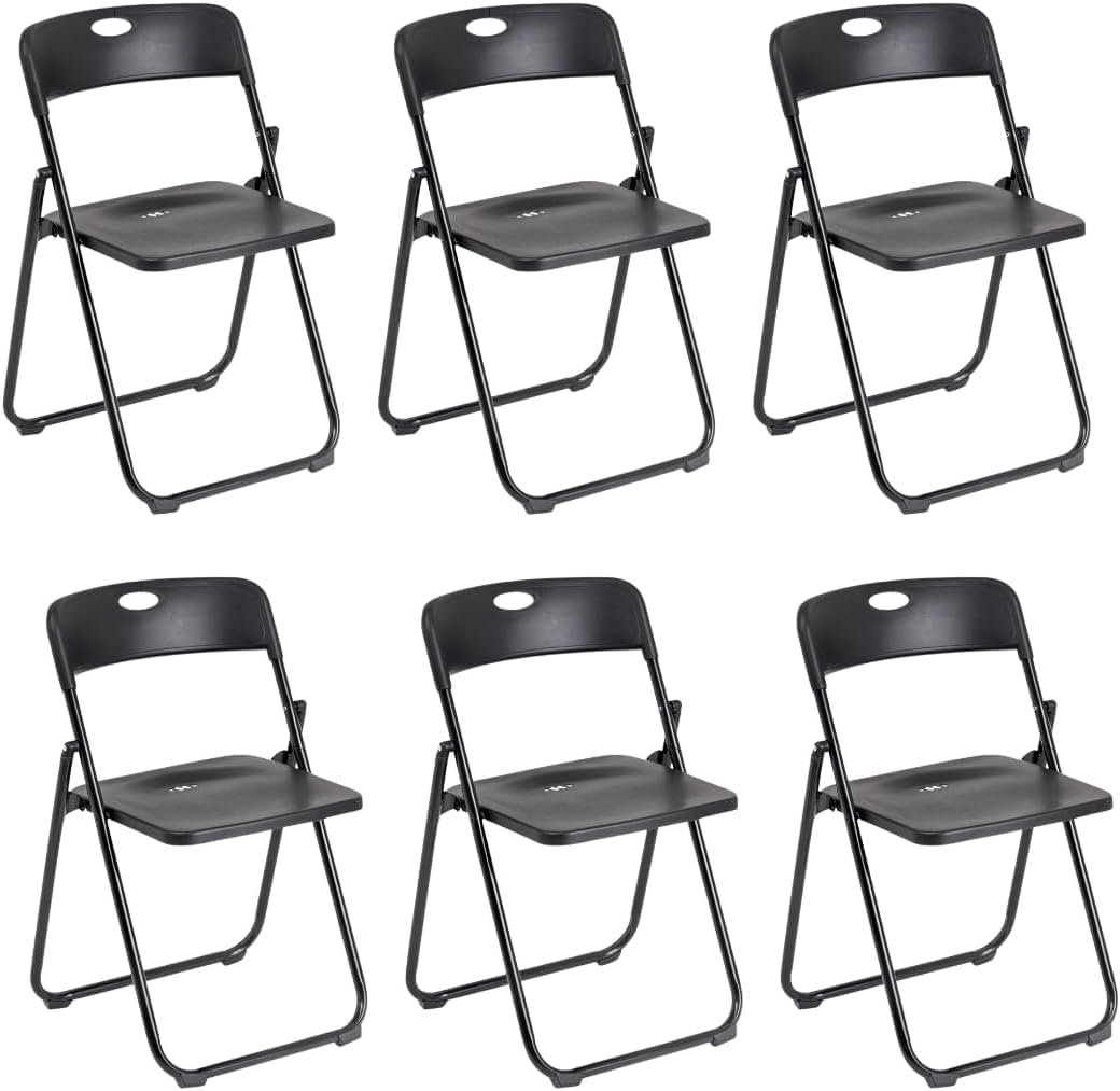 Generico Set di 6 Sedie Pieghevoli, Sedia Pieghevole Salvaspazio, Sedia da Scrivania per L'ufficio, Ideale per Esterno con Robusta Struttura in Metallo e PVC, Portata 120 kg