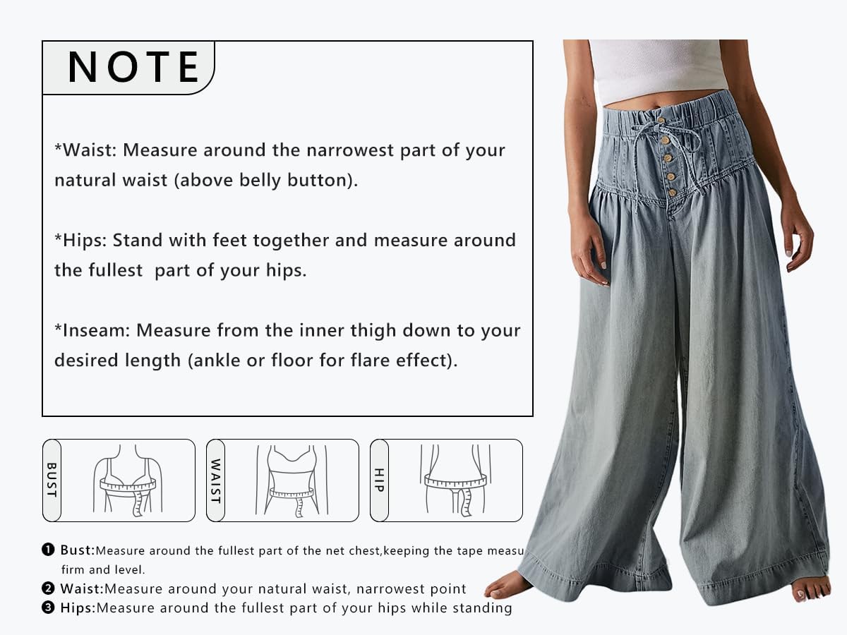 CHARTOU Women's Baggy Wide Leg Denim Pants Drawstring Midi Waisted Flare Jeans Ruffle Pleated Button Jeans - Image 6