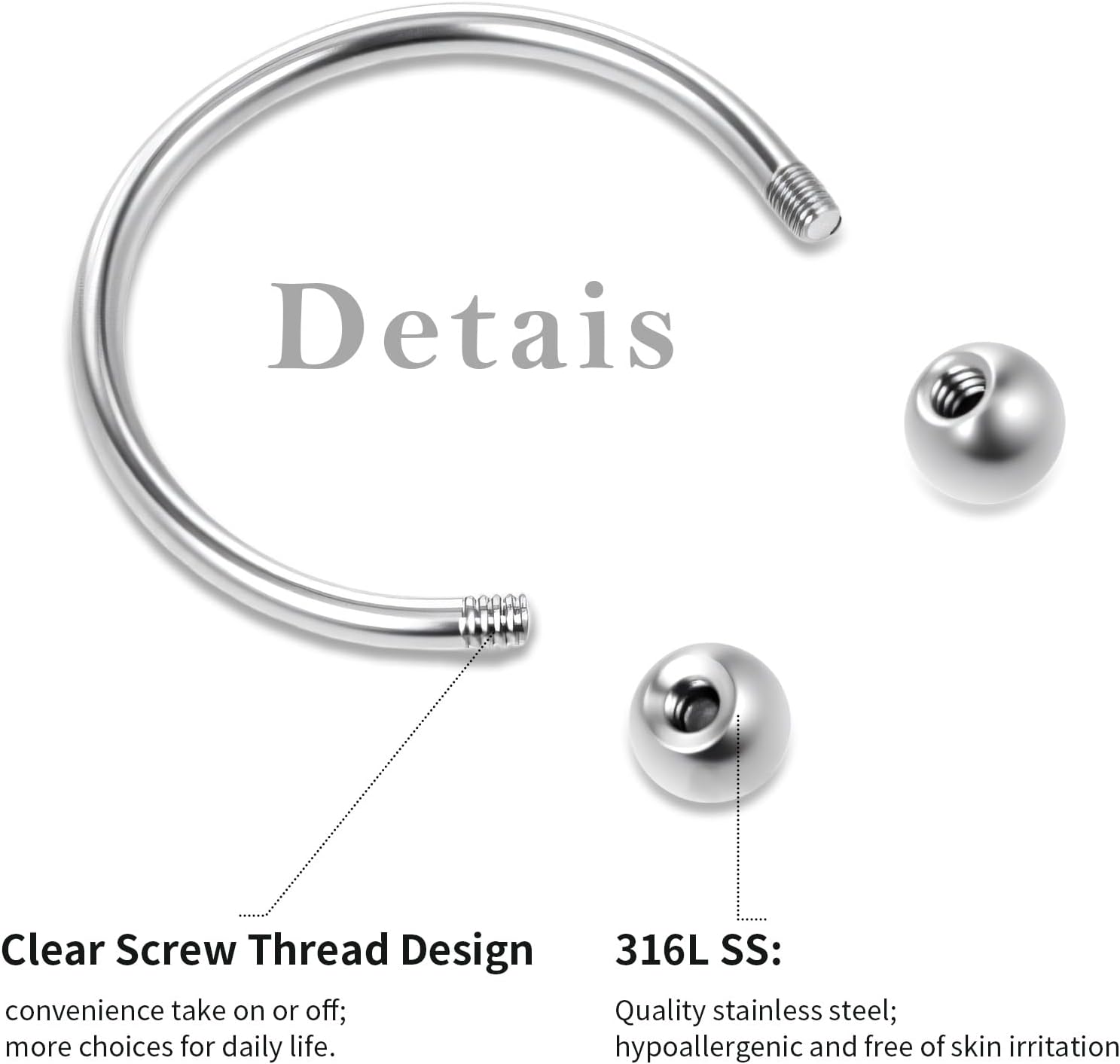 32Pcs Lip Rings for Women 16G Stainless Steel Horseshoe Labret Studs Monroe Lip Barbell Ring Snake Bite Piercing Jewelry Helix Earring Daith Tragus Cartilage Surgical Steel Jewelry - Image 3