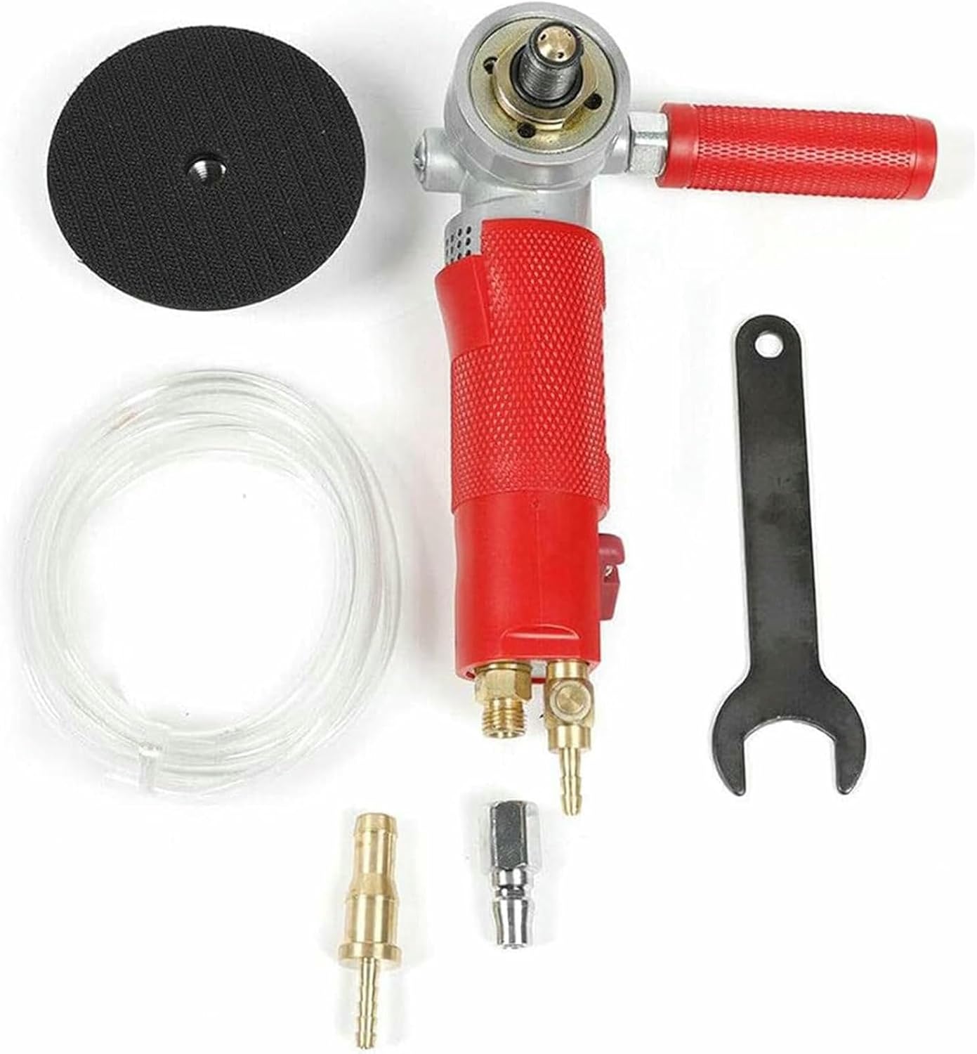 4 Inch Air Grinder, 700W Pneumatic Air Wet Stone Polisher, 4300 RPM Water Wet Air Sander, Concrete Polishing Air-Powered Stone Polisher (Red)-