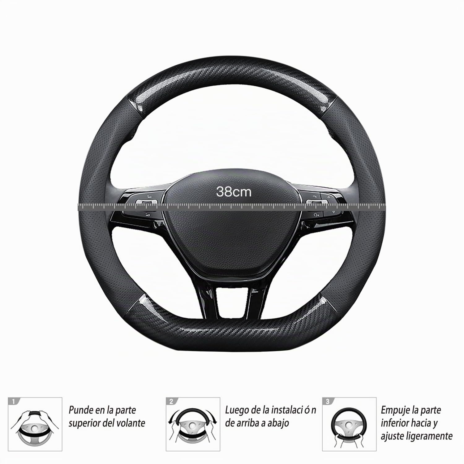 Ergocar Funda Volante De Coche Antideslizante Volante De Coche Protector Forma De D Fibra de Carbono & Cuero PU Para Diámetro 38cm (15 ") (Negro)
