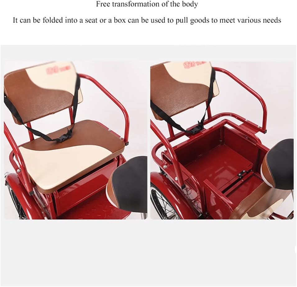 Three Wheel Bike Adult Tricycle Foldable 6 Speed 20 Inch Trike Bike Bicycle Red 3-Wheel Bicycle Adjustable Backrest Seat for Picnic Shopping Work Men Women Cycling Pedalling