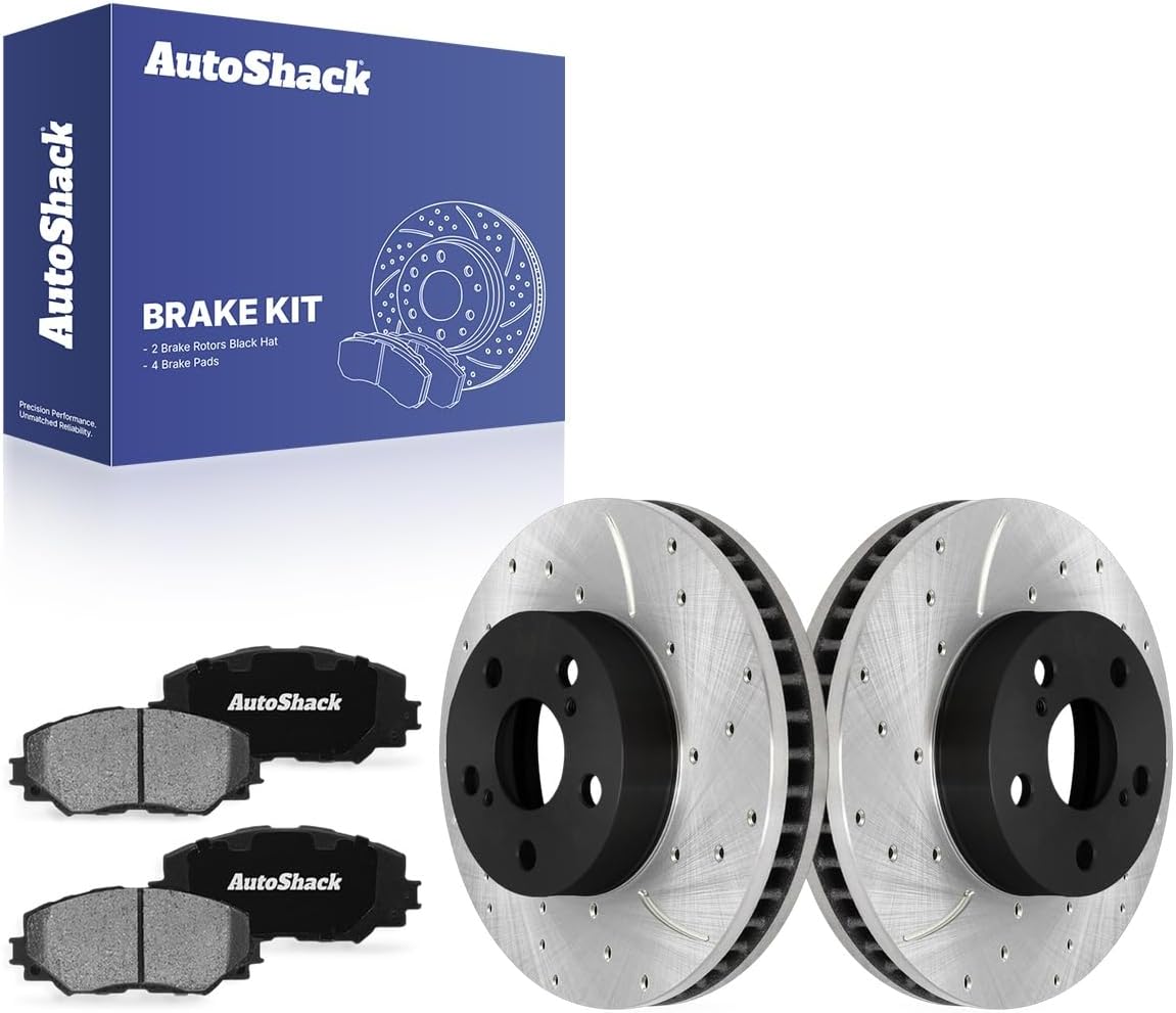 AutoShack Front Brake Rotors & Ceramic Pads for Toyota & Lexus, Prius 2010-2015 CT200h 2011-2017, FWD L4 1.8L - E-Coated Drilled & Slotted - ShadowGuard - 10.04" (255 mm), 5-Lug
