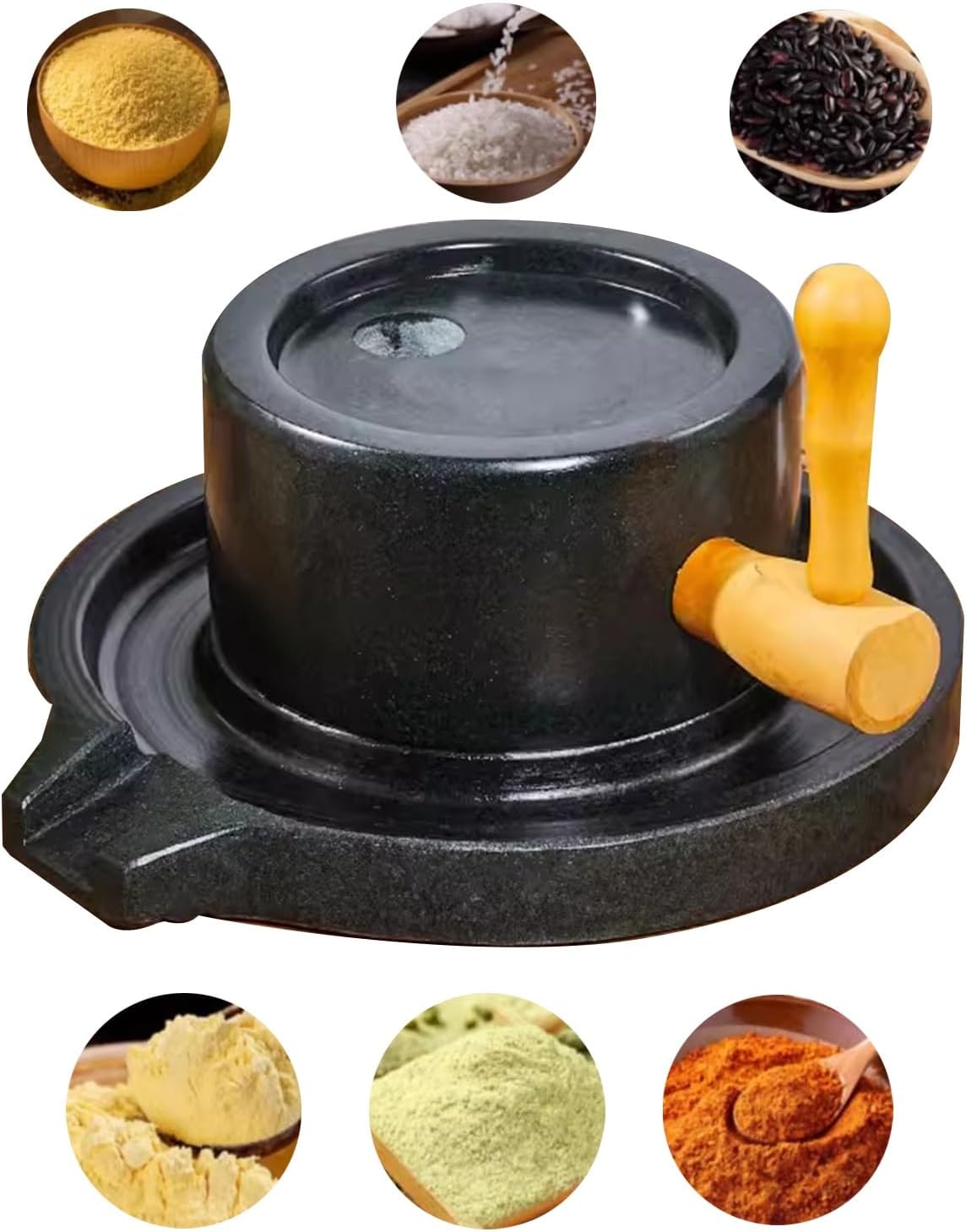 天然ブラックブルーストーンミルマシン、家庭用ハンドクランク ドライ&amp;ウェット グレイン粉砕機、豆乳/小麦粉粉砕機オーナメント