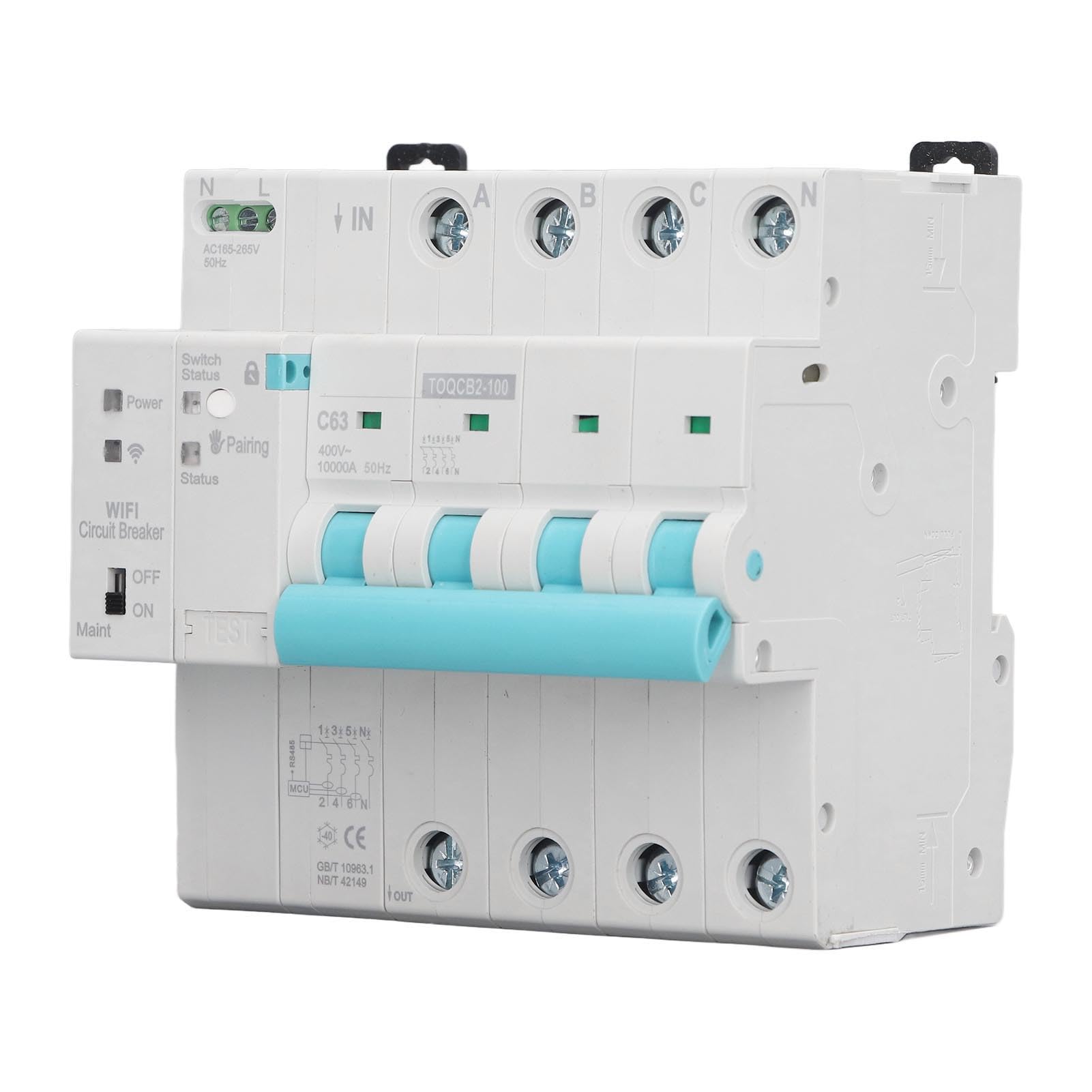 Smart WiFi Wireless Circuit Breaker DIN Rail Elettricità Monitor Interruttore per Elettrodomestici 4P 145 a 295V 63A