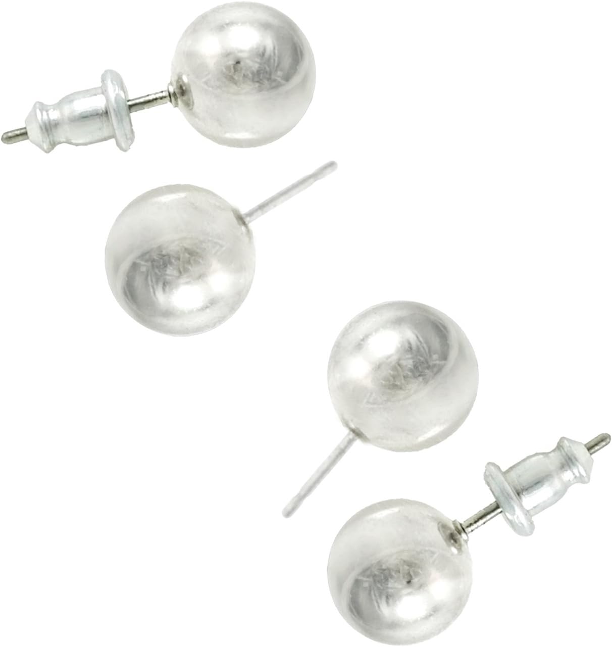 Ball Post Stud Earrings 2-pair SilverTone by CCJ