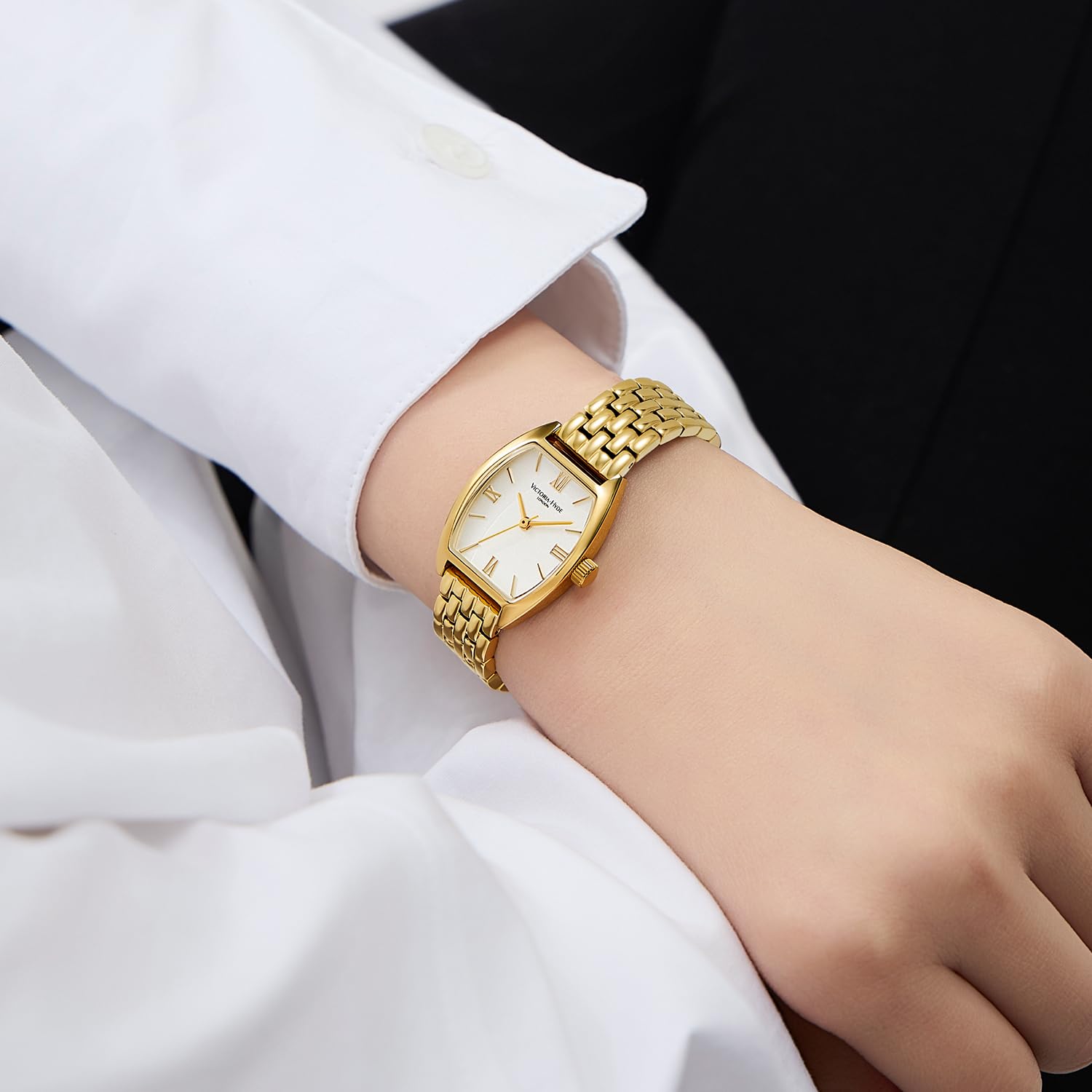 VICTORIA HYDE Reloj de pulsera para mujer de oro, rectangular, analógico, de cuarzo, elegante número romano, reloj de pulsera para mujer