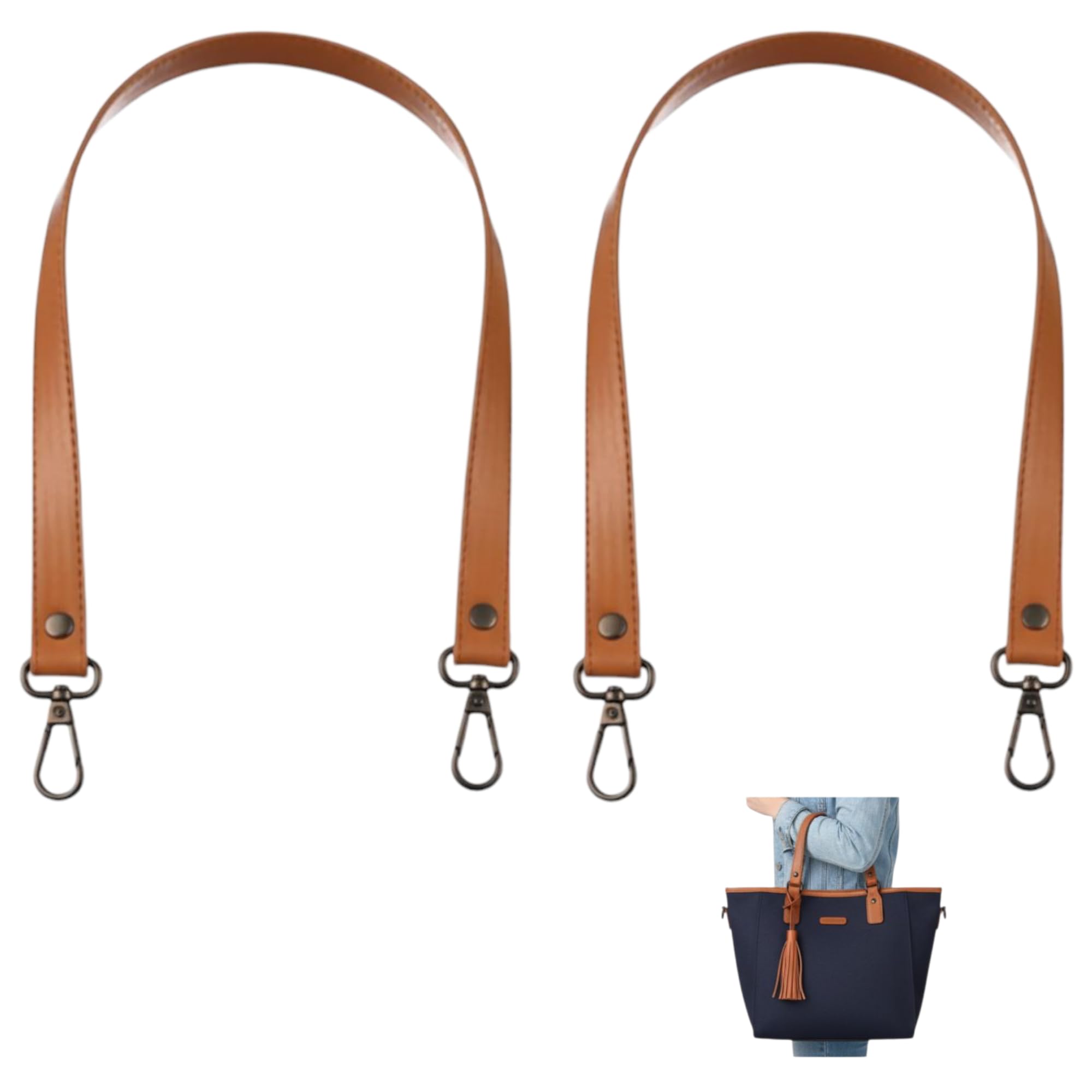 Pu Leather Bag Handles Brown Color with Gunmetal Buckles Replacement Strap Medium Size Length 20" inches Width 0.8 inch Width For All Kinds Of Fashionable Hand Bags Shoulder Bags Short Bags.-image-4