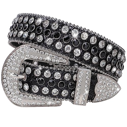 Image of SUOSDEY Women Men Rhinestone Belt Unisex Sequin Strap Bling Crystal Western Studs Glitter Luxury Belt for Jeans Pants Dress