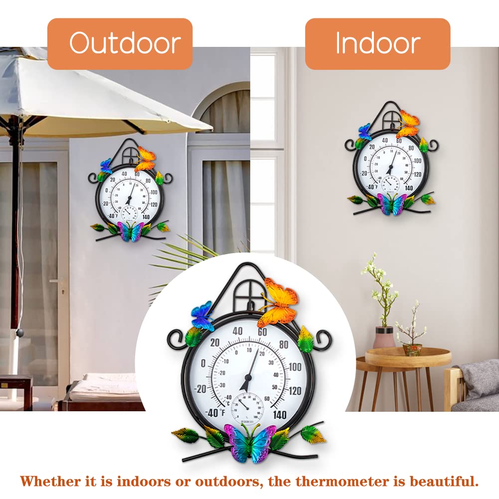 Termómetro grande para exteriores, termómetro de pared en forma de casa con humedad, termómetro exterior decorativo fácil de leer para patio, jardín, no requiere pilas