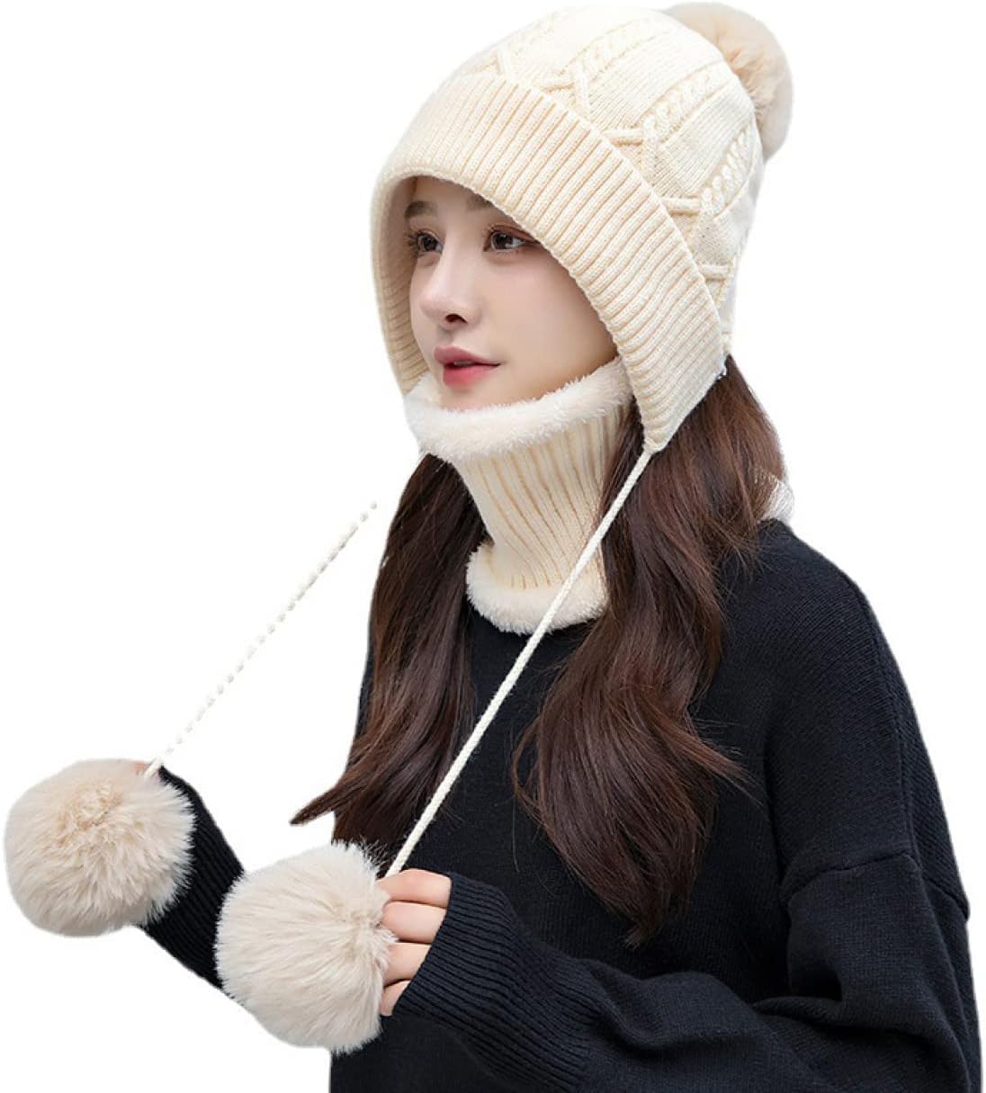 [MangjiaoBH] ニット帽 帽子 ニットキャップ ビーニー レディース ネックウォーマー 多機能 防寒対策 あったか 無地