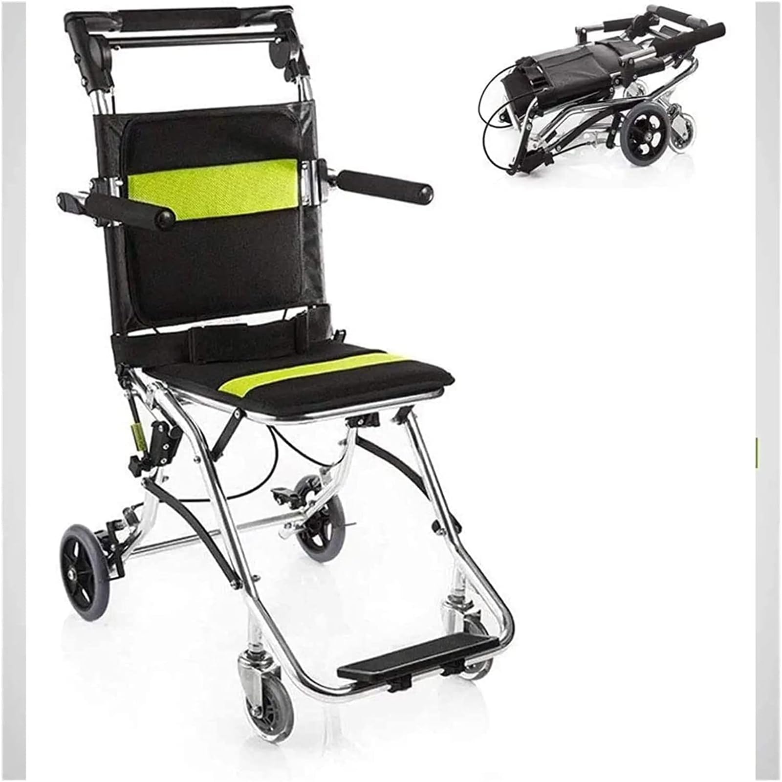 Silla de Ruedas de Transporte Ligero, Plegable de Aluminio de Viaje en Silla de Ruedas Trolleys con Bolsa de Transporte para Personas Mayores Adultos Discapacitados