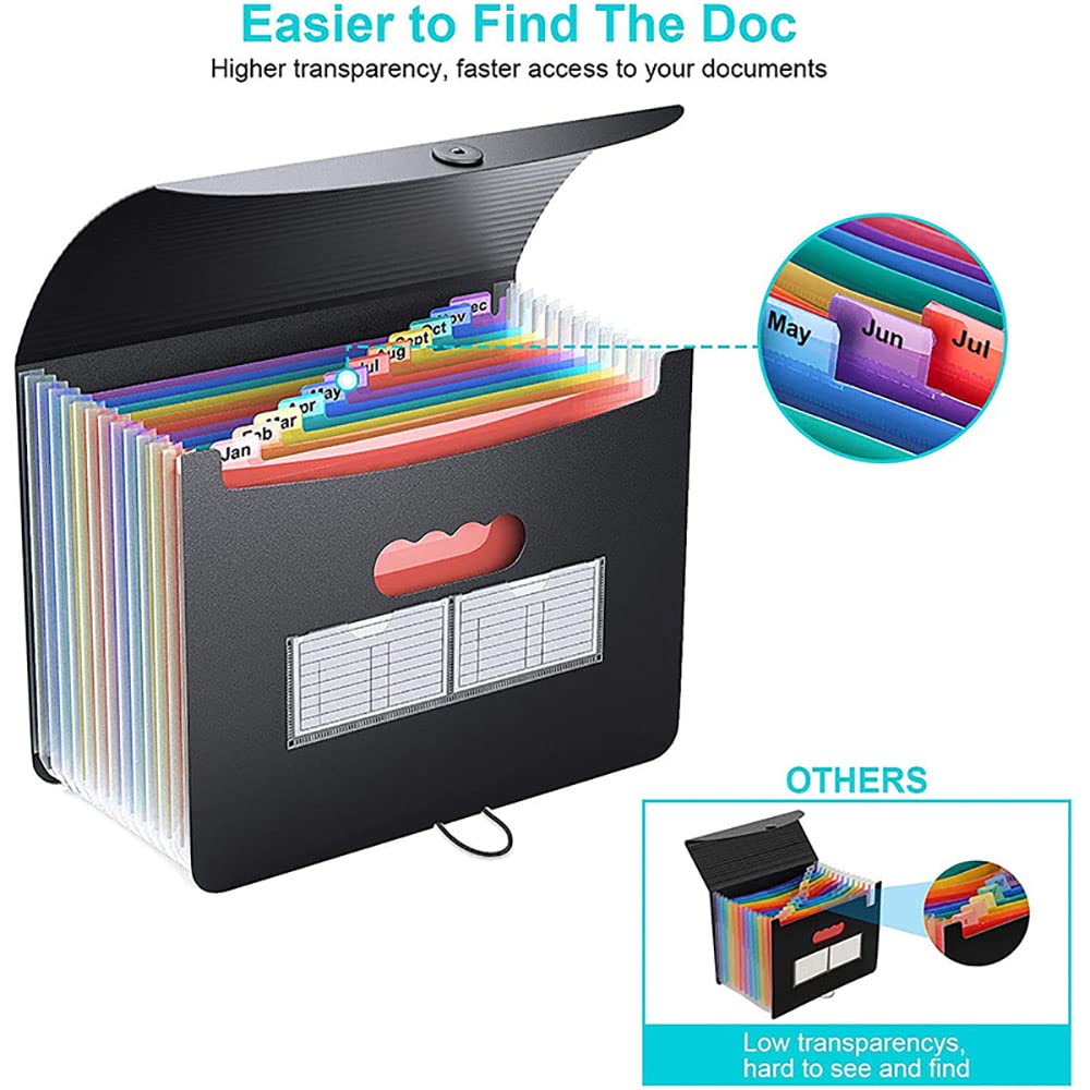 Cartella estesa, File Manager da 24 Tasche File Manager per cartelle a Fisarmonica in Formato A4 per archiviare File, Perfetto per L'Ufficio, la Scuola, la casa (Nero 33 * 24 * 24 cm)
