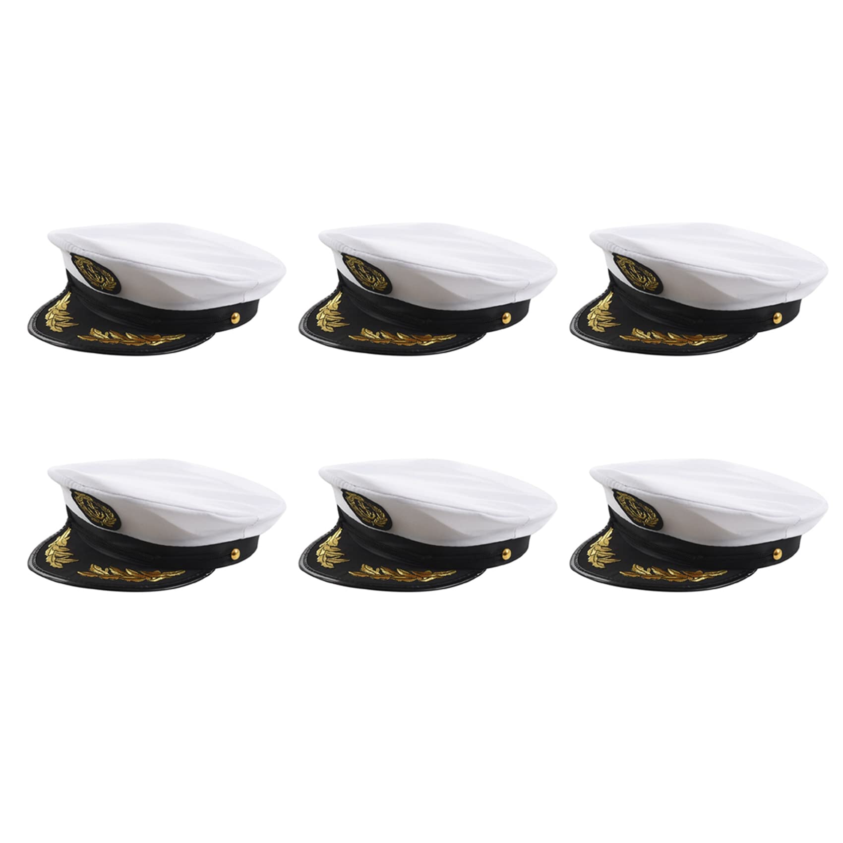 Beelooom Unisex Black&White 6X Adult Yacht Boat Captain Hat Navy Cap Ship Sailor Costume Fancy Dress Black+White