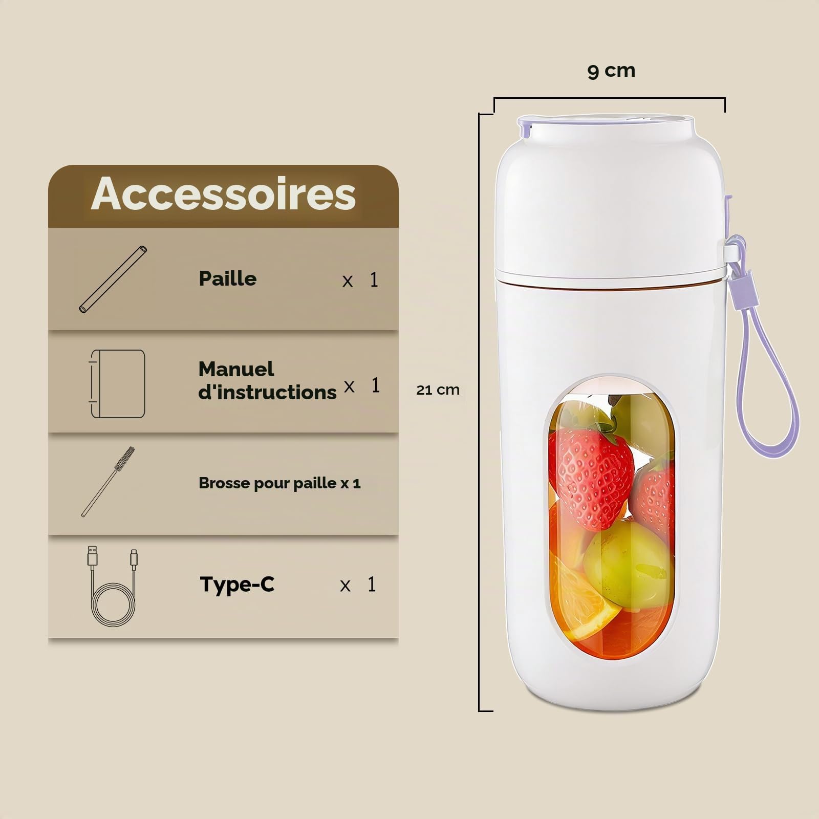JTF Mixeur Portable pour Shakes et Smoothies,340ml Mini Blender avec 12 Lames en Acier Inoxydable,Mixeur Sans Fil et Rechargeable par Type-C,pour Maison, Bureau, Extérieur, Sports et Voyages (Violet)