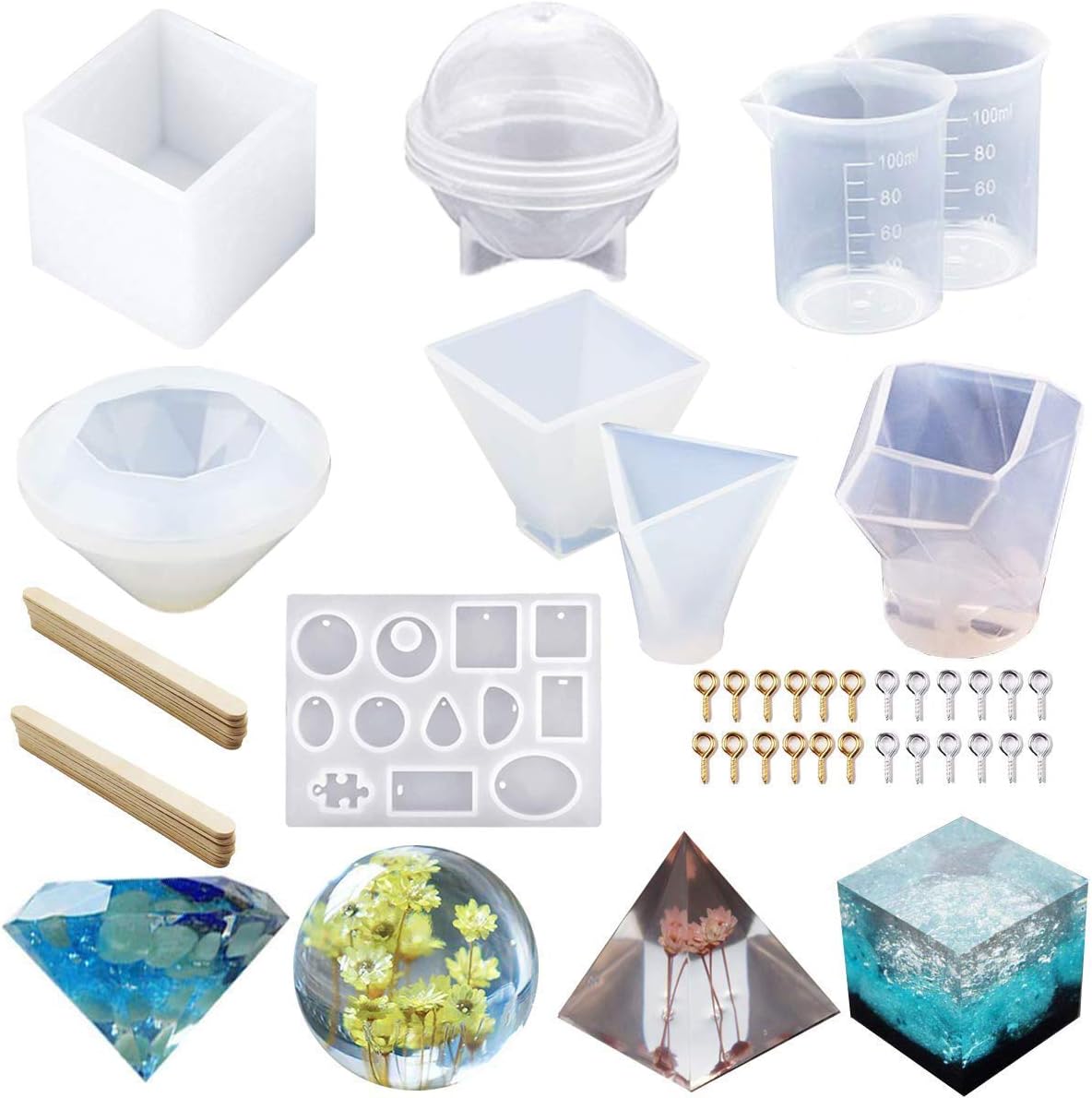 INSANY Resin Casting Molds 7 Pack (18 Shapes) Clear DIY Silicone Molds for Resin Including Combines 18 Shapes of Resin Molds