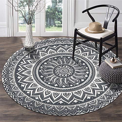 Flash Deals - 80% OFF LEEVAN Modern Flannel Memory Foam Round Area Rug Microfiber Non-Slip Machine Washable Circular Rugs Living Room Bedroom Study Yoga Soft Carpet Floor Mat Accent Home Decor 4-Feet Diameter - Grey Mandal