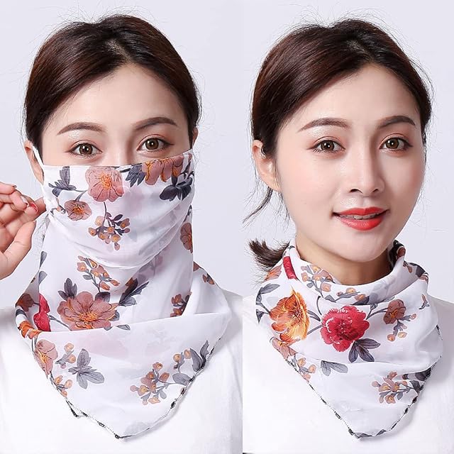KOMI Bandana Face Scarf Neckerchief Multifunction Headwear Neck Gaiters Neck Warmer Headband for Women Windproof Adjustable Face Cover Fashion Hair Bag Accessory (Little Peony)